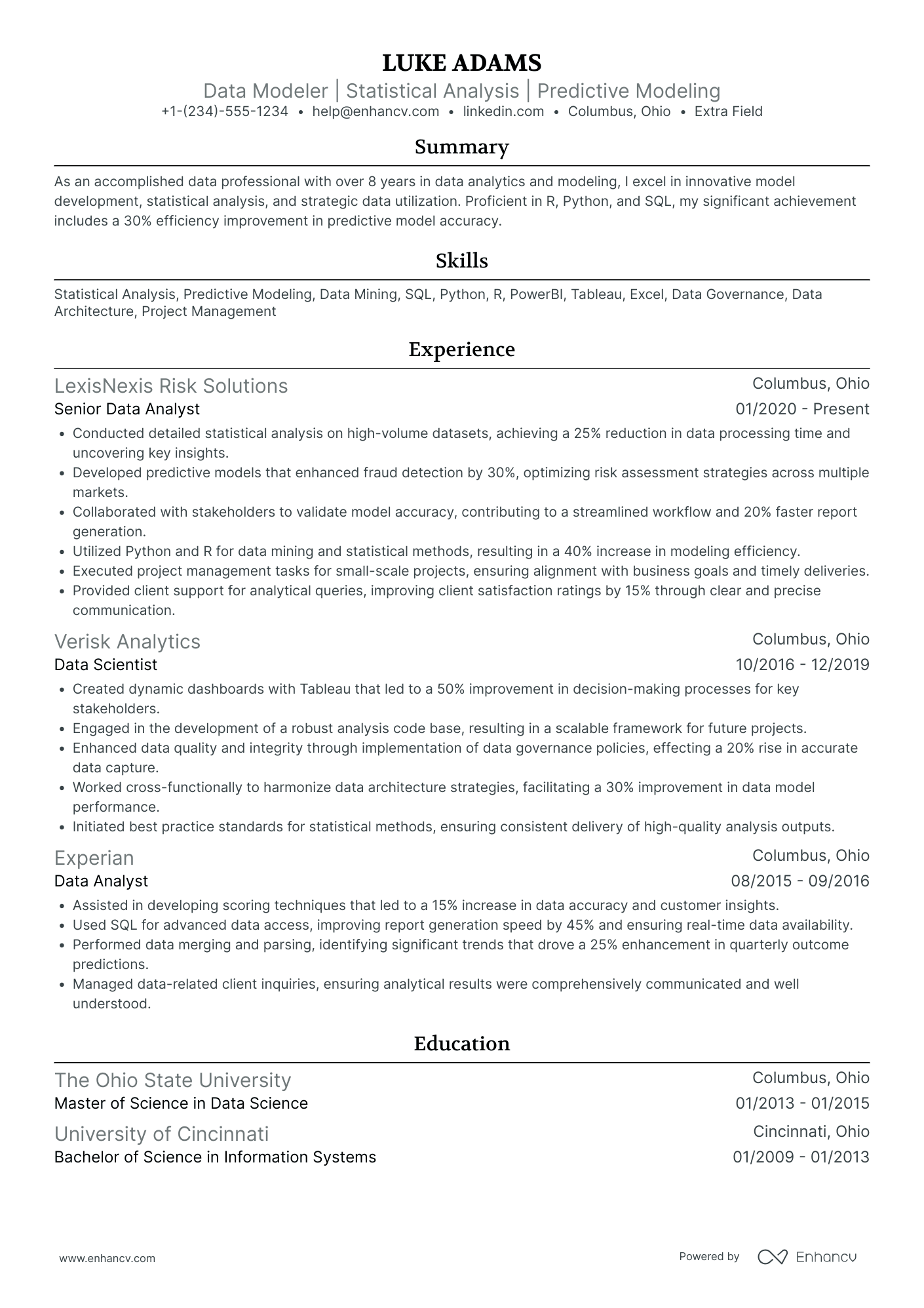 Statistical Modeler Resume Example