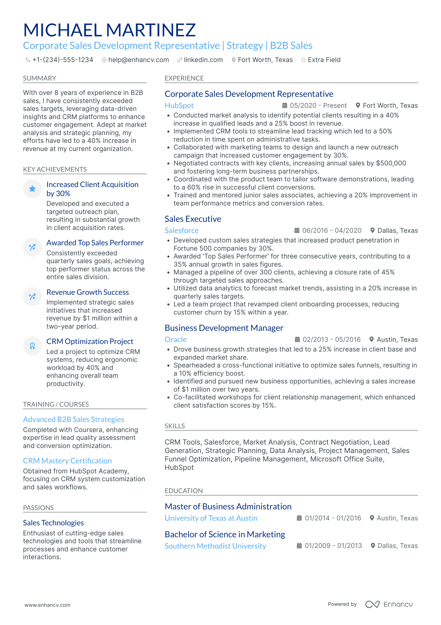 Corporate Sales Development Representative Resume Example