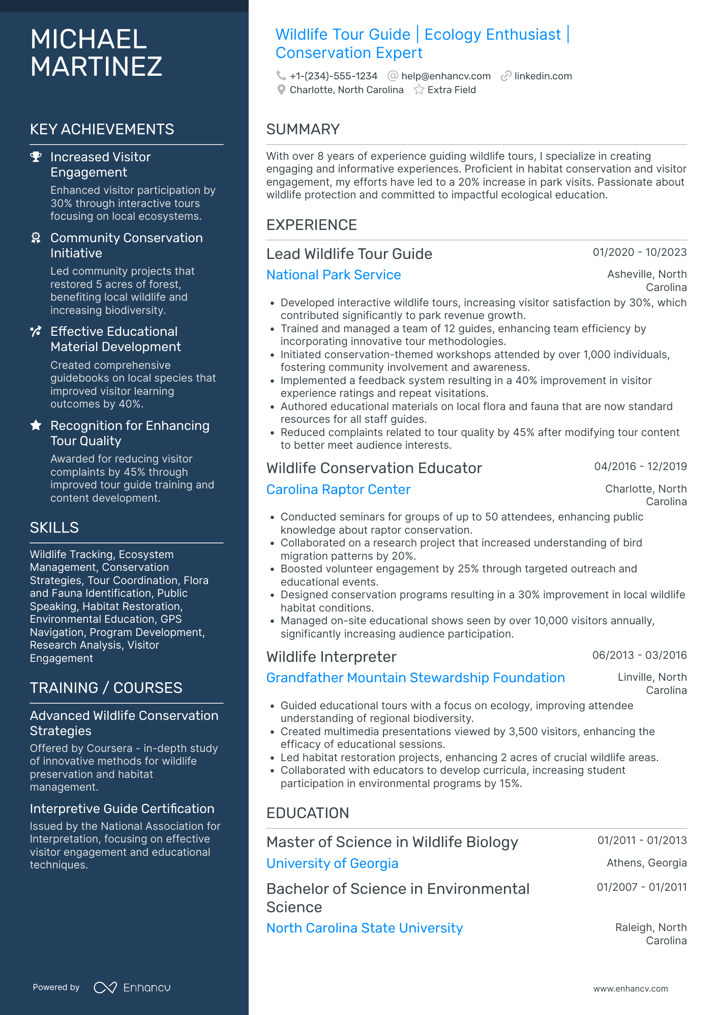 Wildlife Tour Guide Resume Example