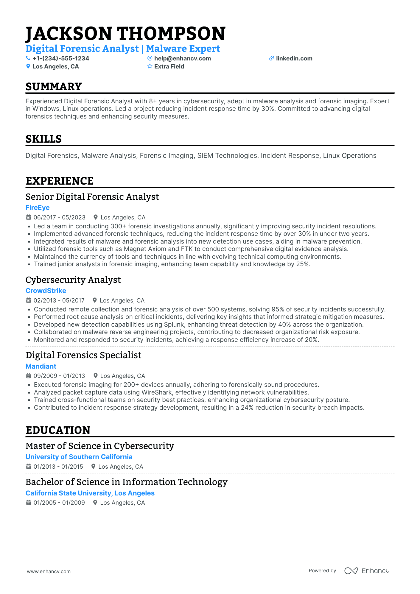 Forensic Security Analyst Resume Example