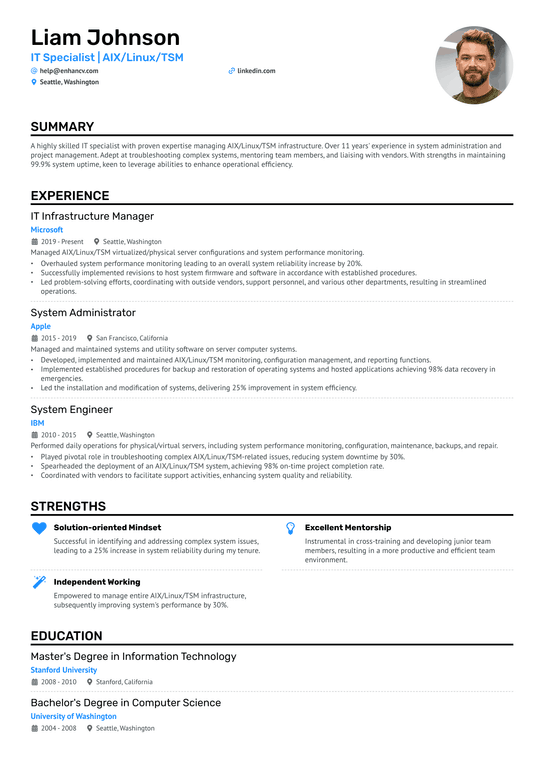 AIX System Administrator Resume Example
