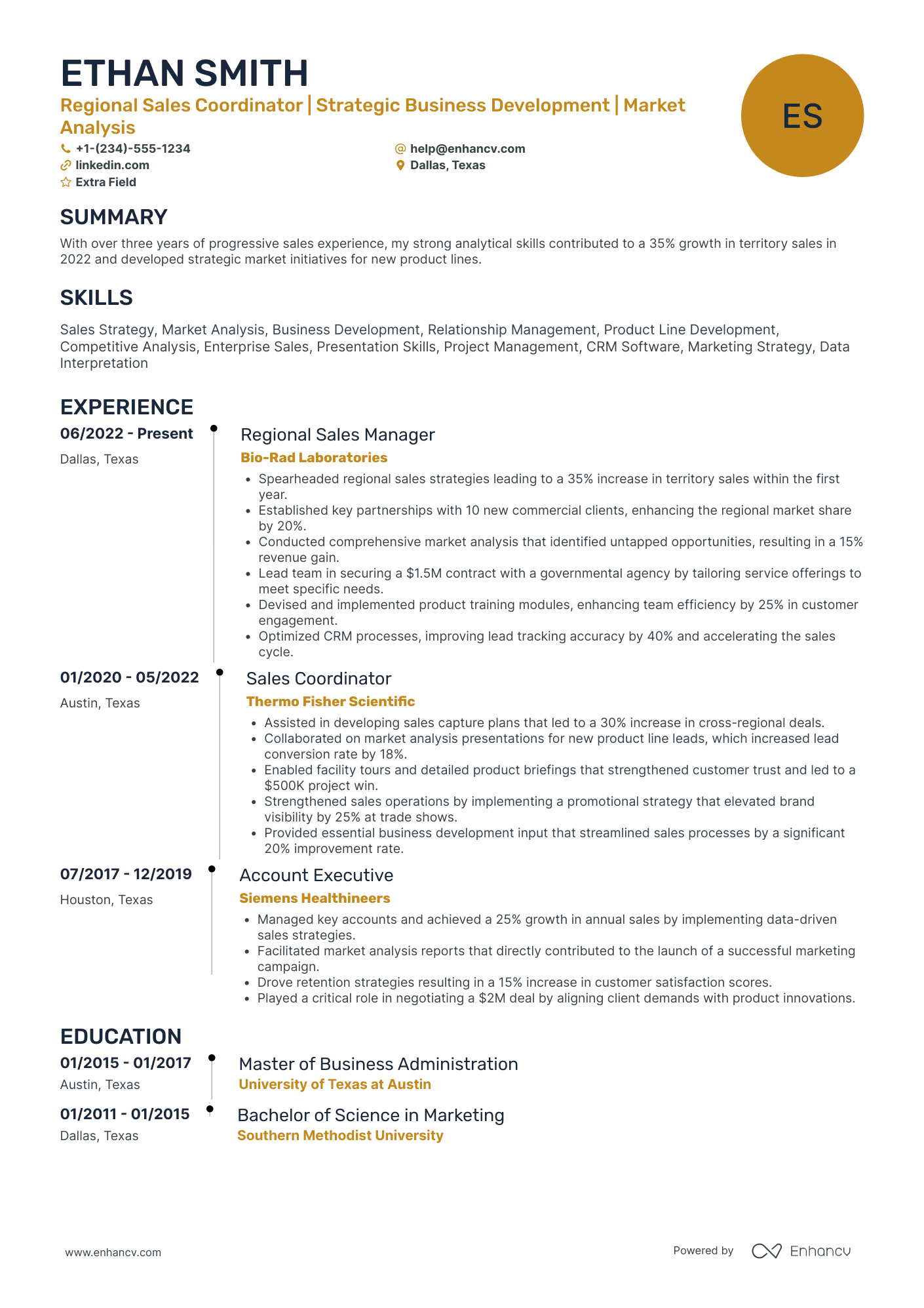 Regional Sales Coordinator Resume Example