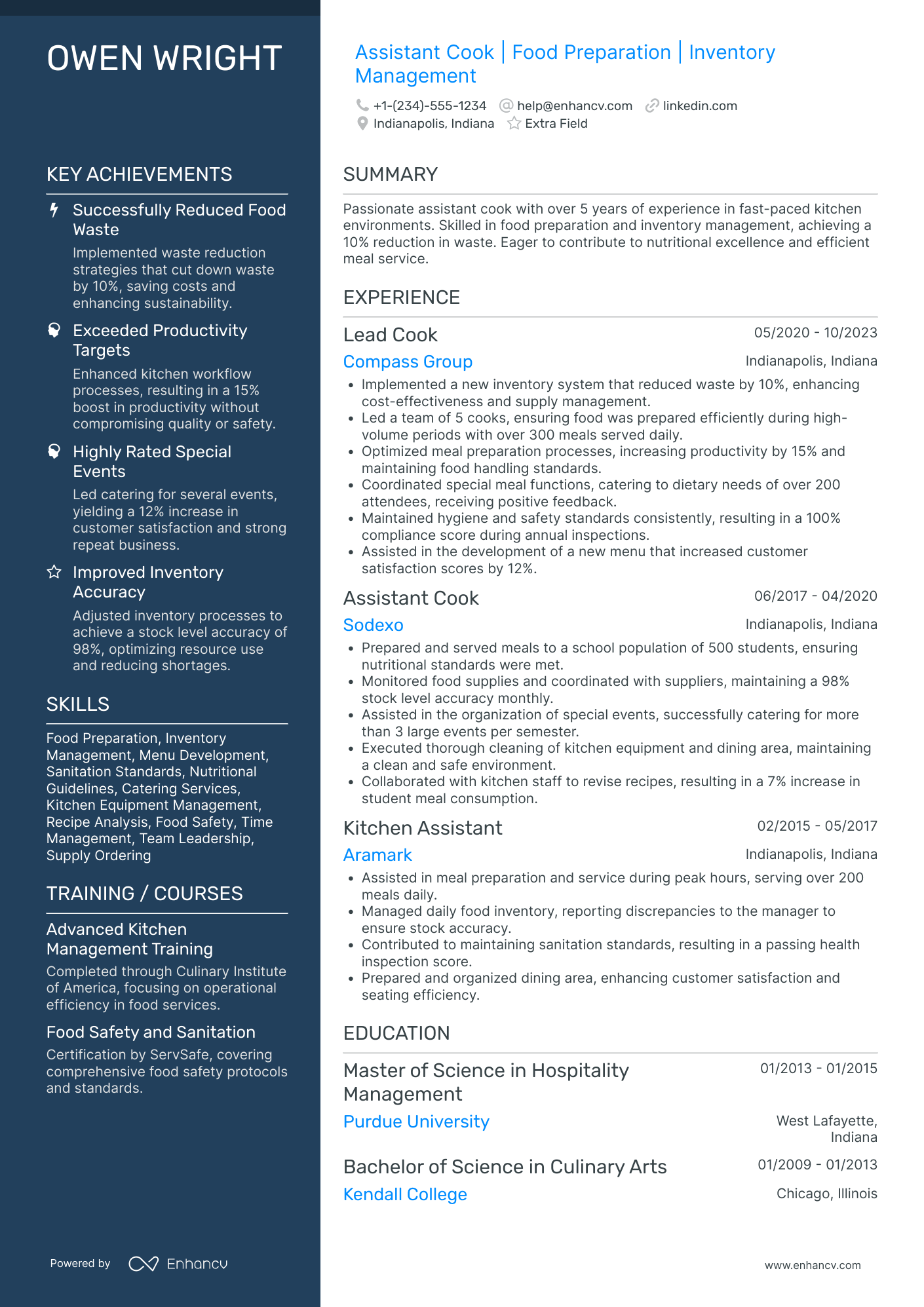 Assistant Cook Resume Example