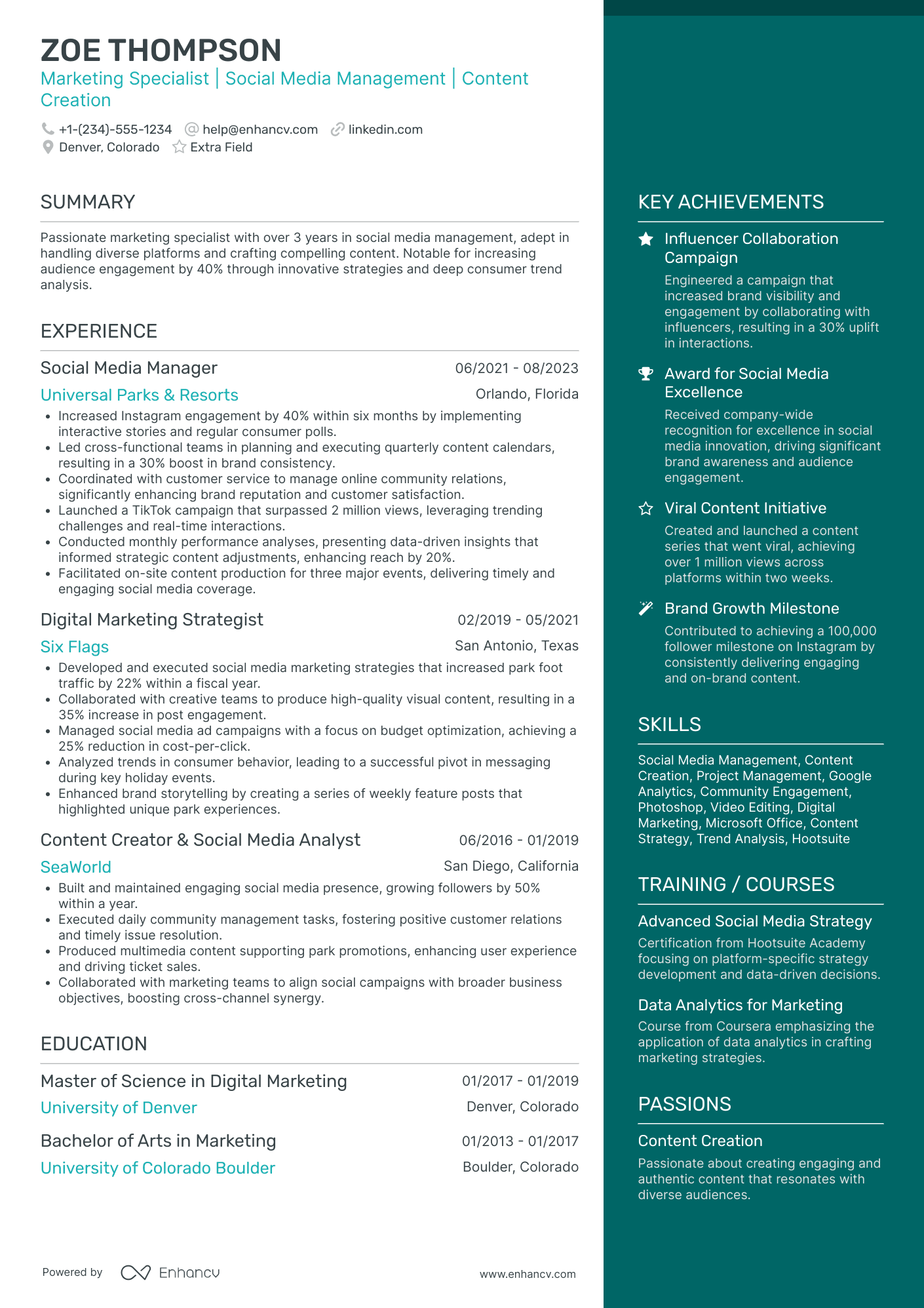 Marketing Supervisor Resume Example