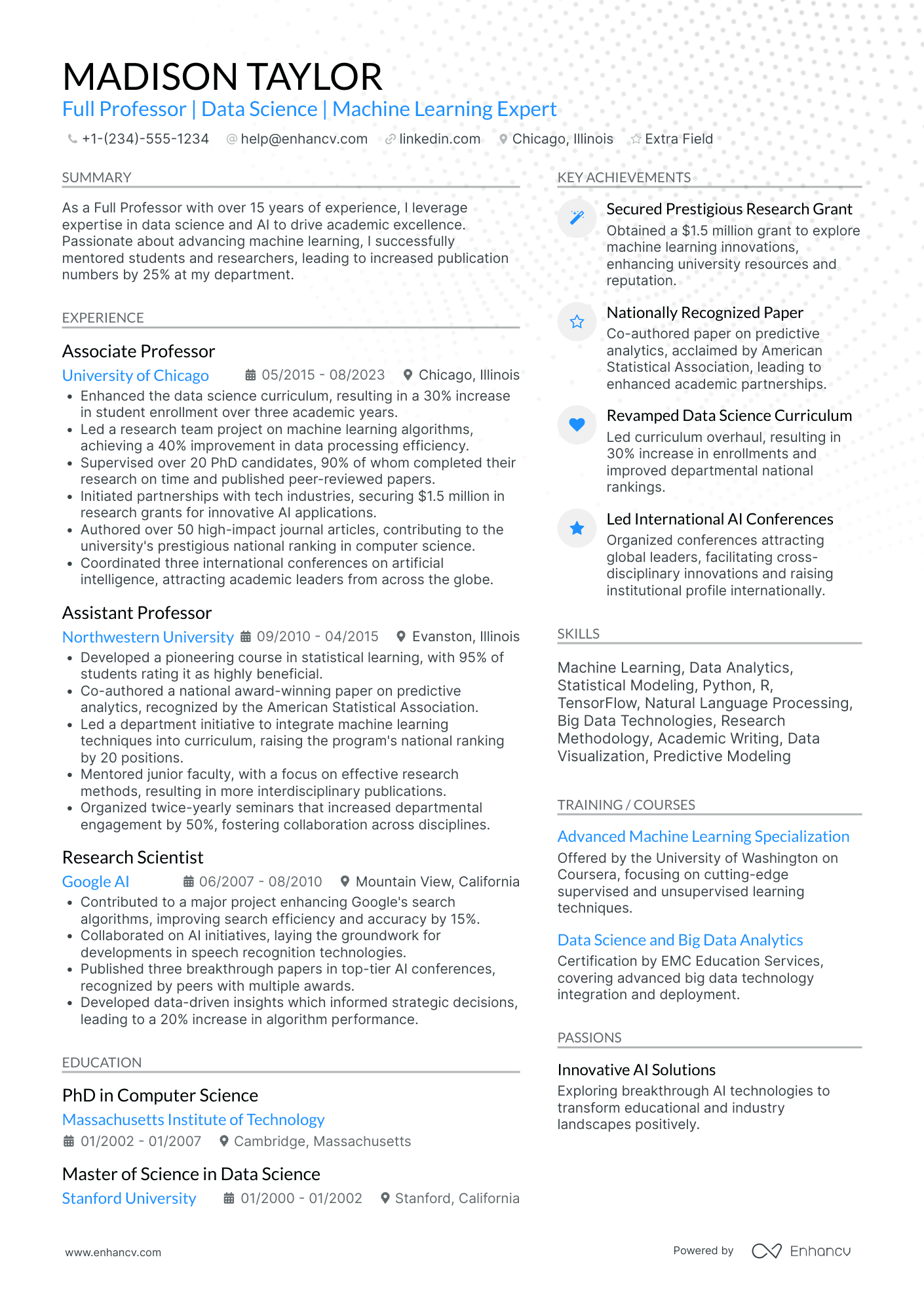 PhD Full Professor Resume Example