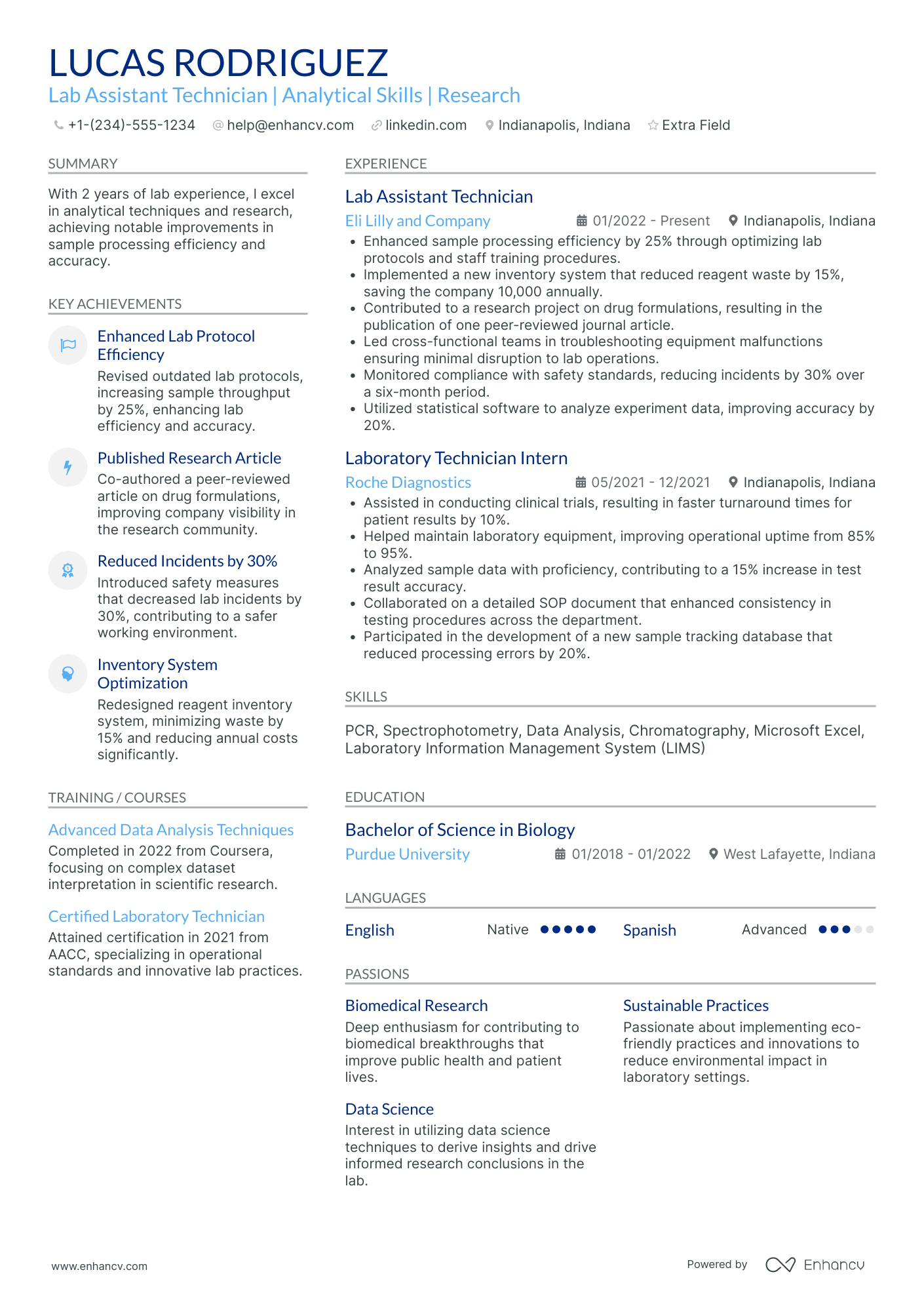 Lab Assistant Technician Resume Example