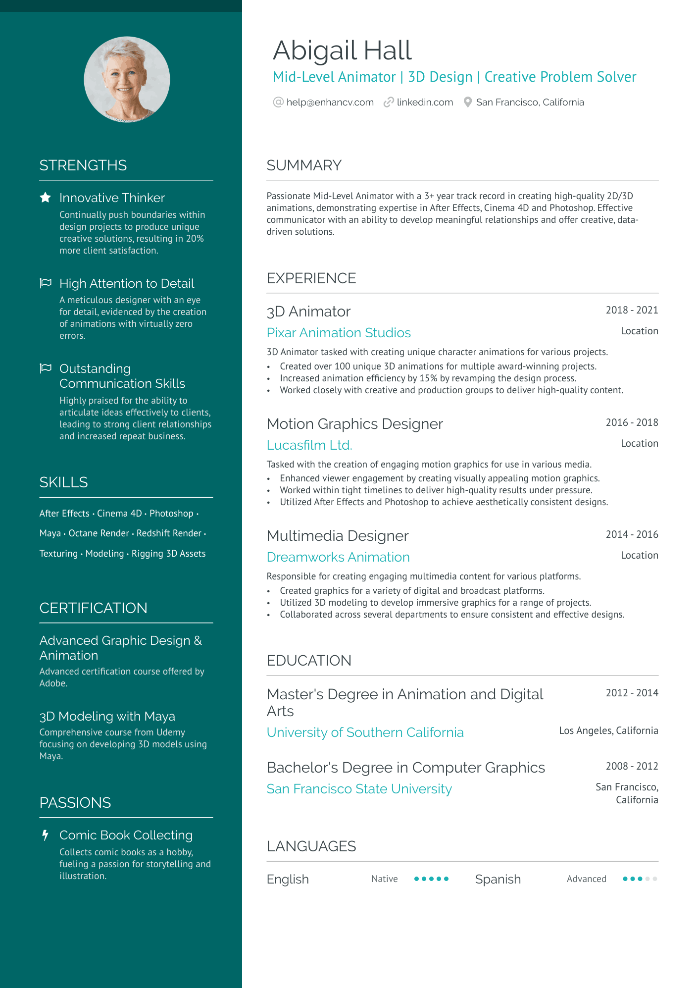 2D Animator Resume Example