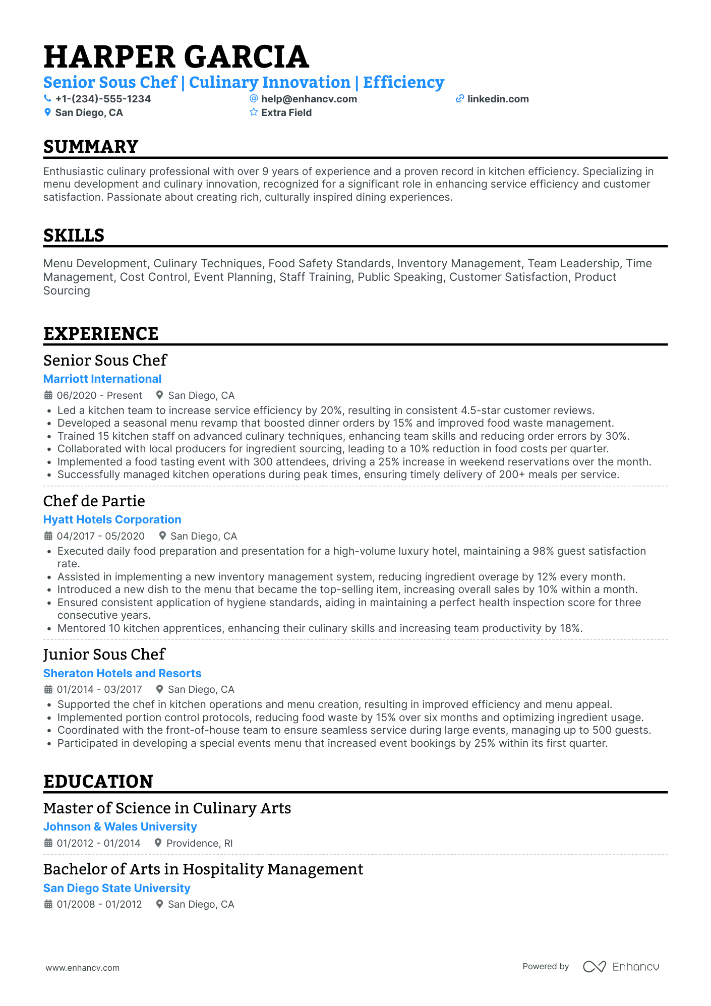 Chef de Partie Resume Example