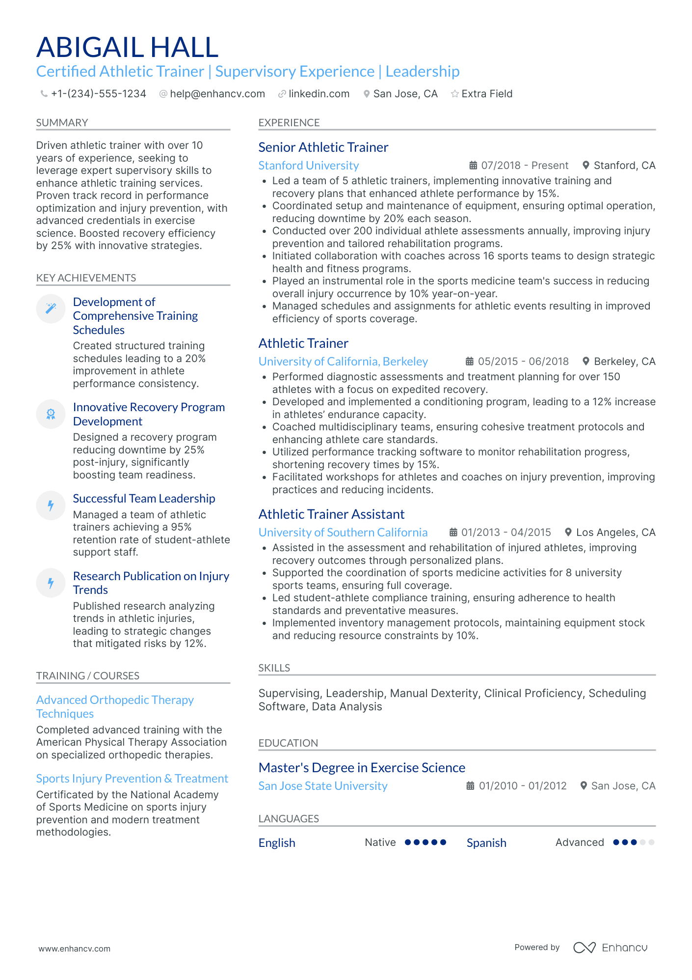 Athlete Training Assistant Resume Example