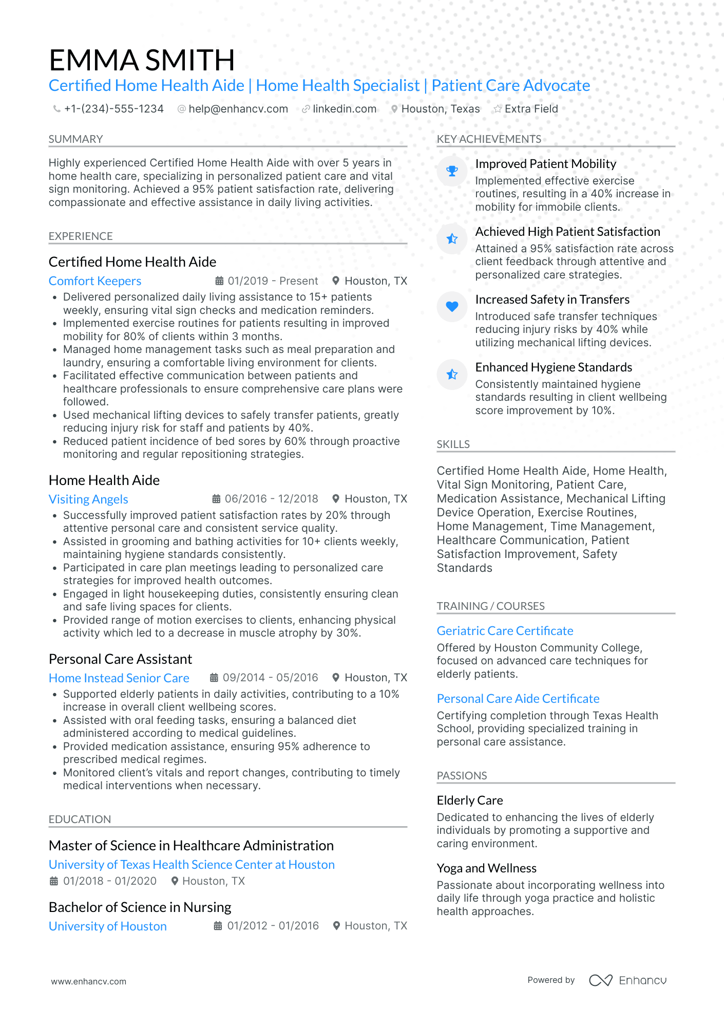 Personal Caregiver Resume Example