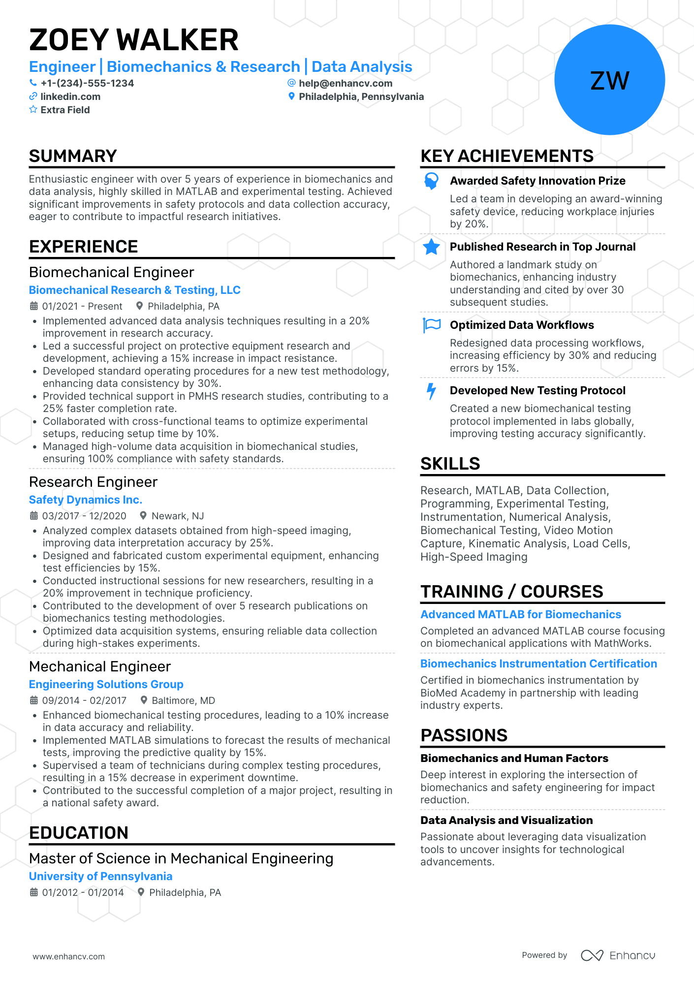 Experienced Biomedical Design Engineer Resume Example