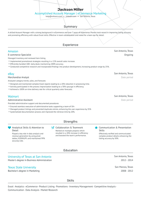E Commerce Account Manager Resume Example