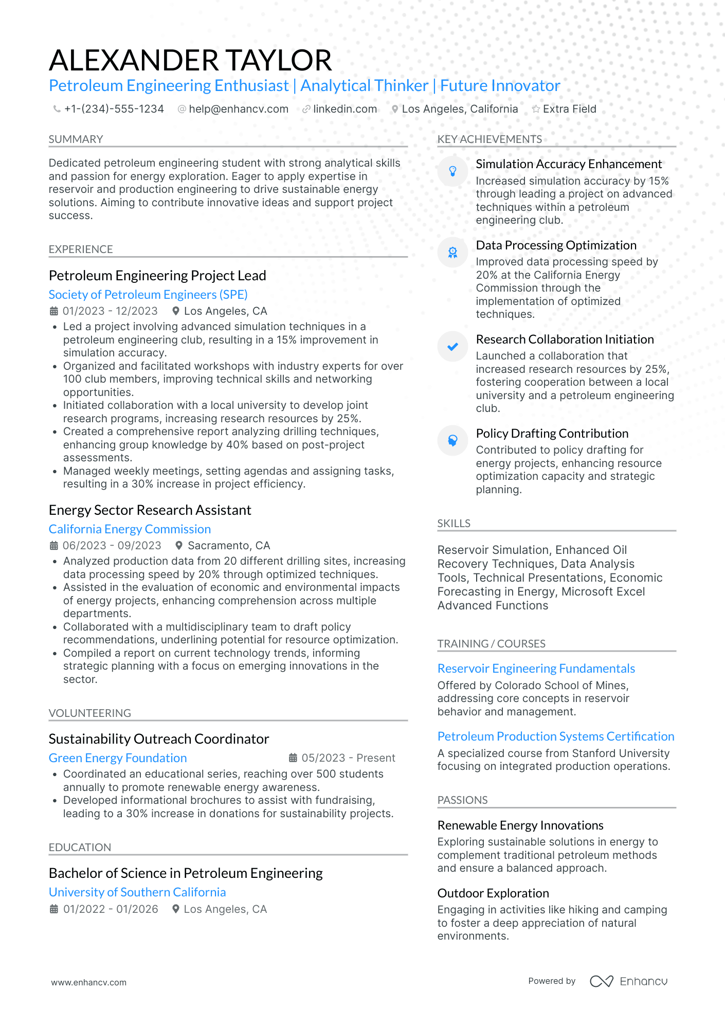 Petroleum Engineering Intern Resume Example