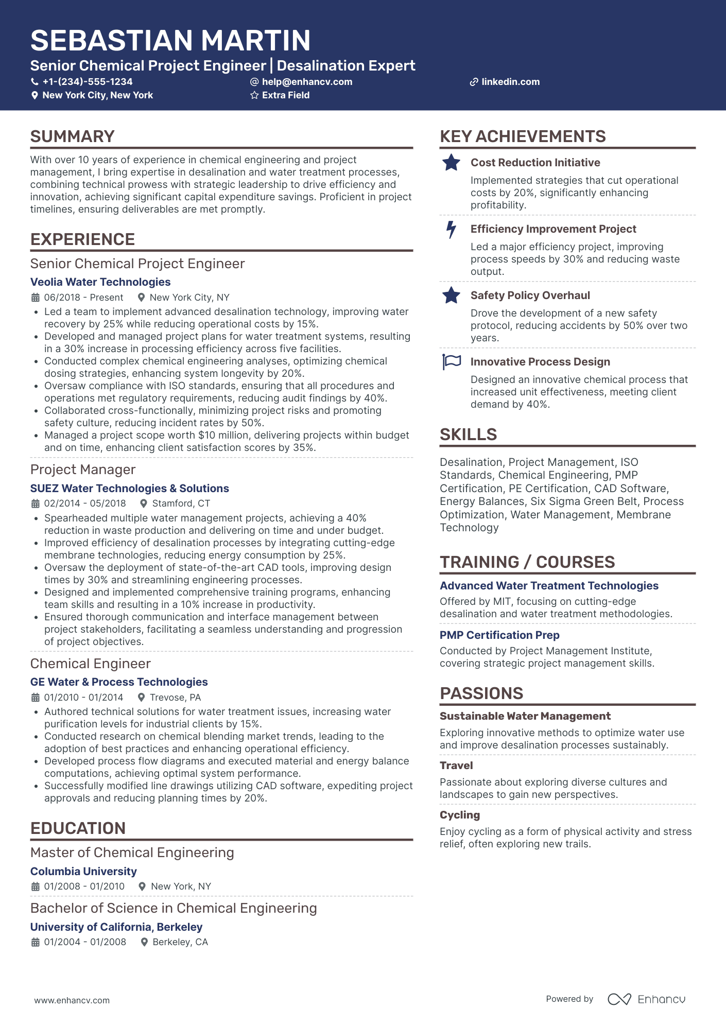 Chemical Project Engineer Resume Example