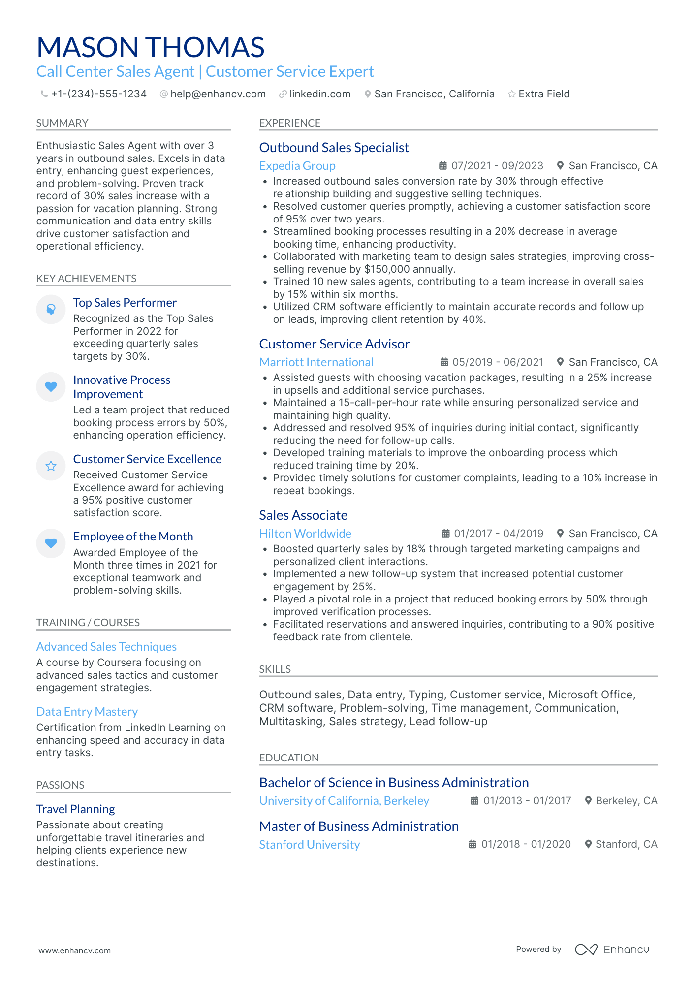 Reservation Sales Agent Specialist Resume Example