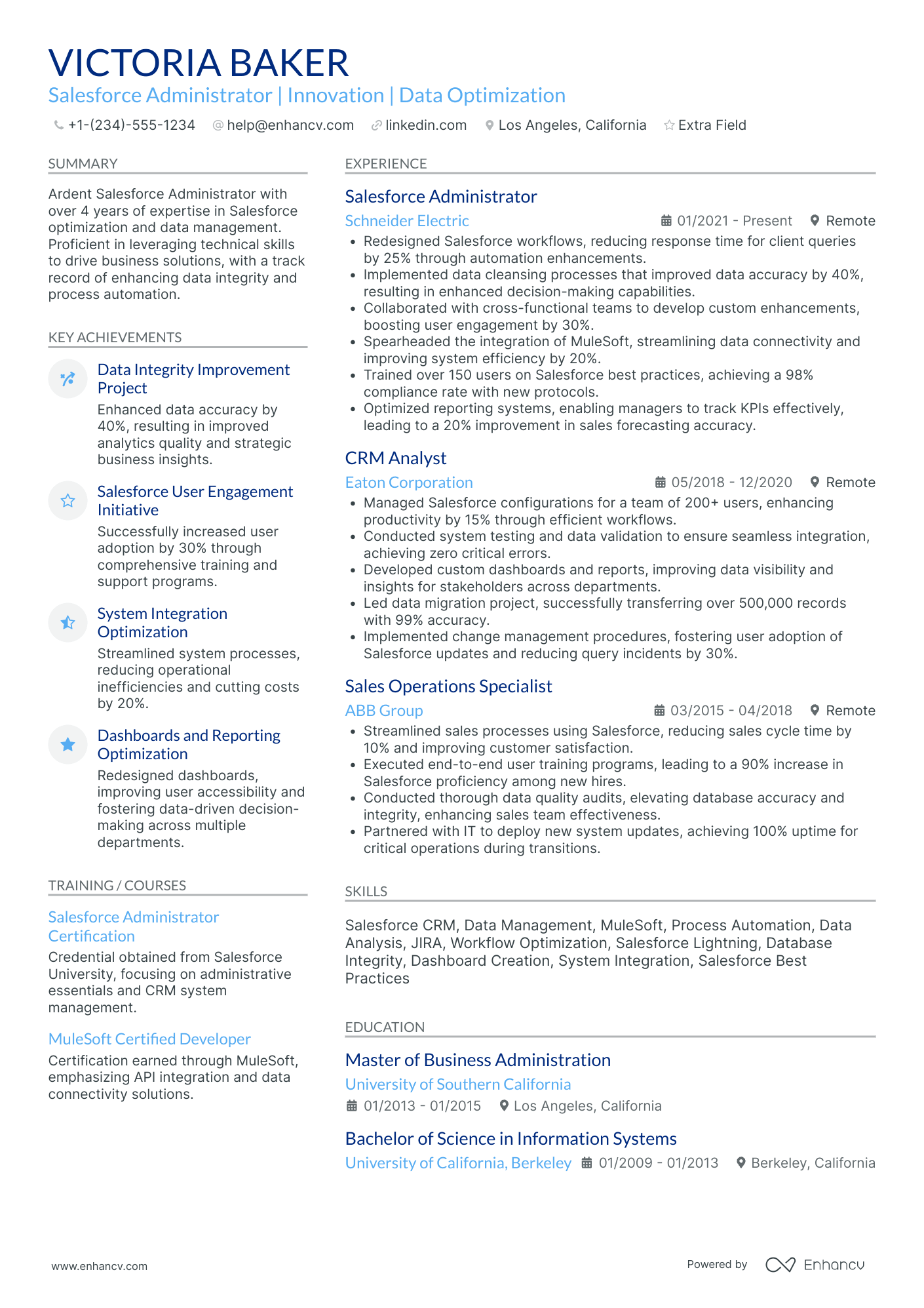 Entry Level Salesforce Admin Resume Example