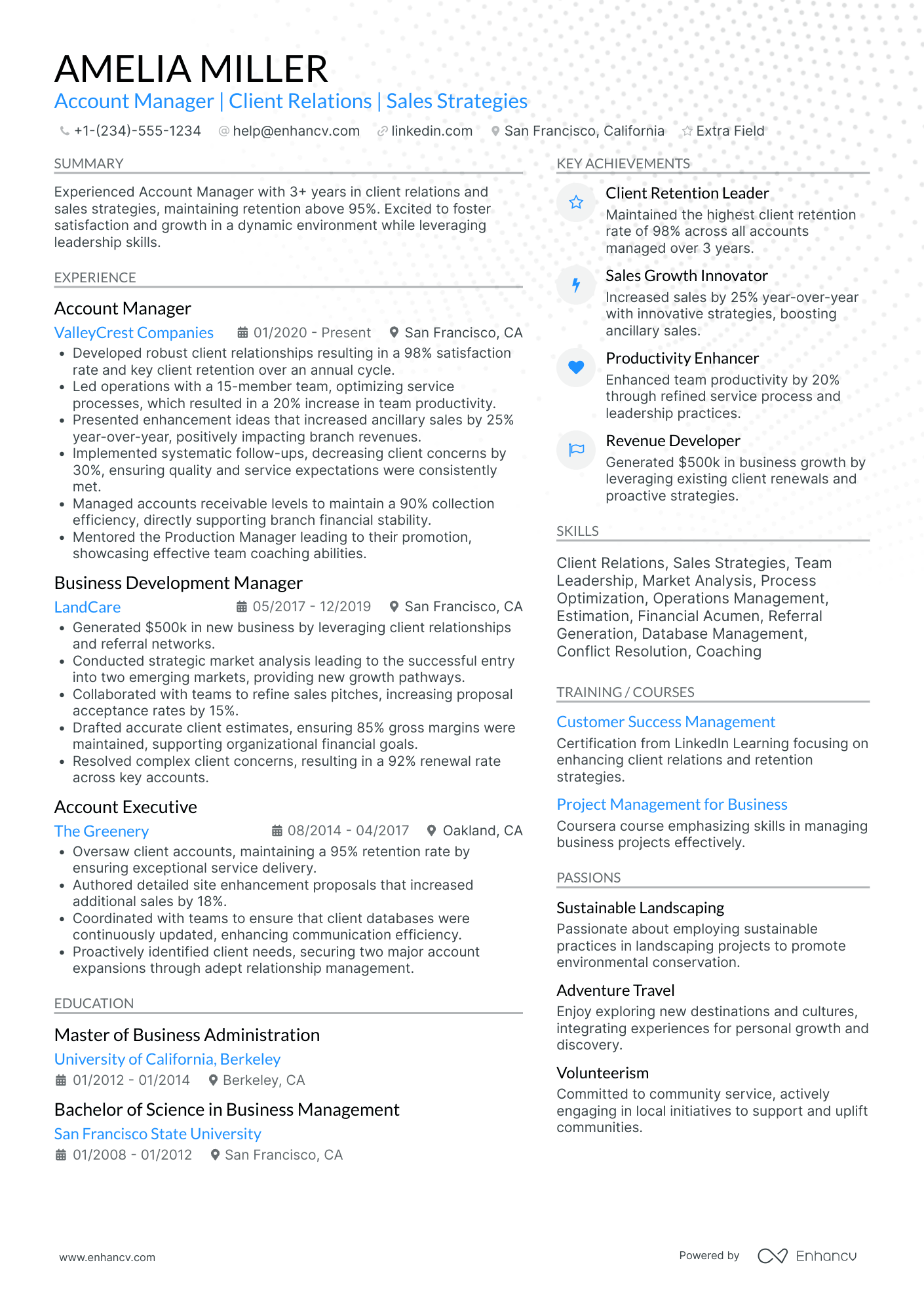 Landscaping Account Manager Resume Example