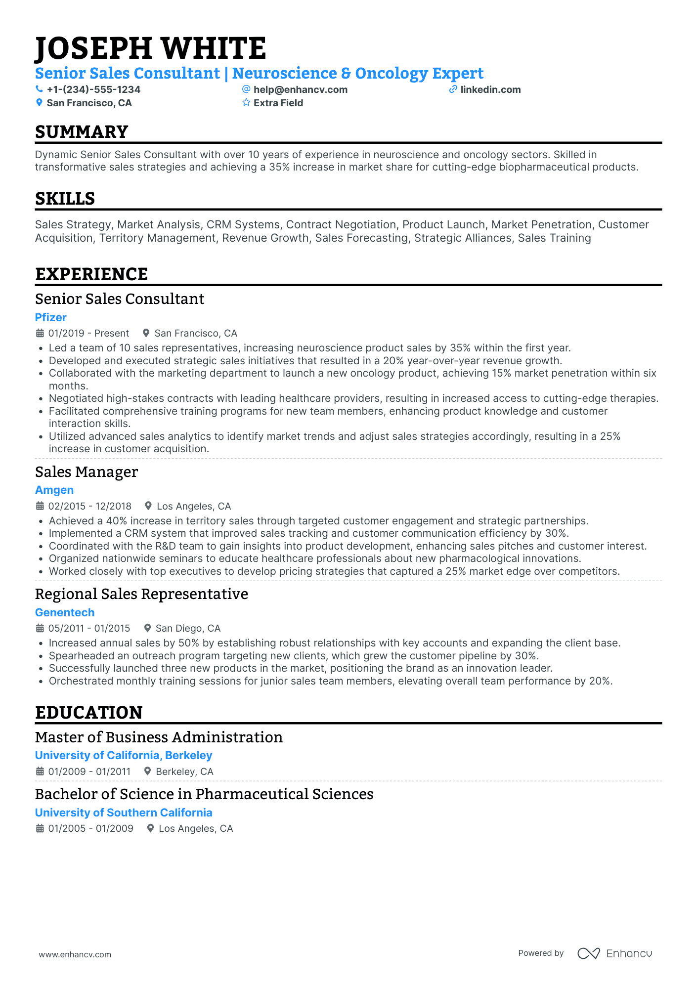 Pharmaceutical Sales Consultant Resume Example