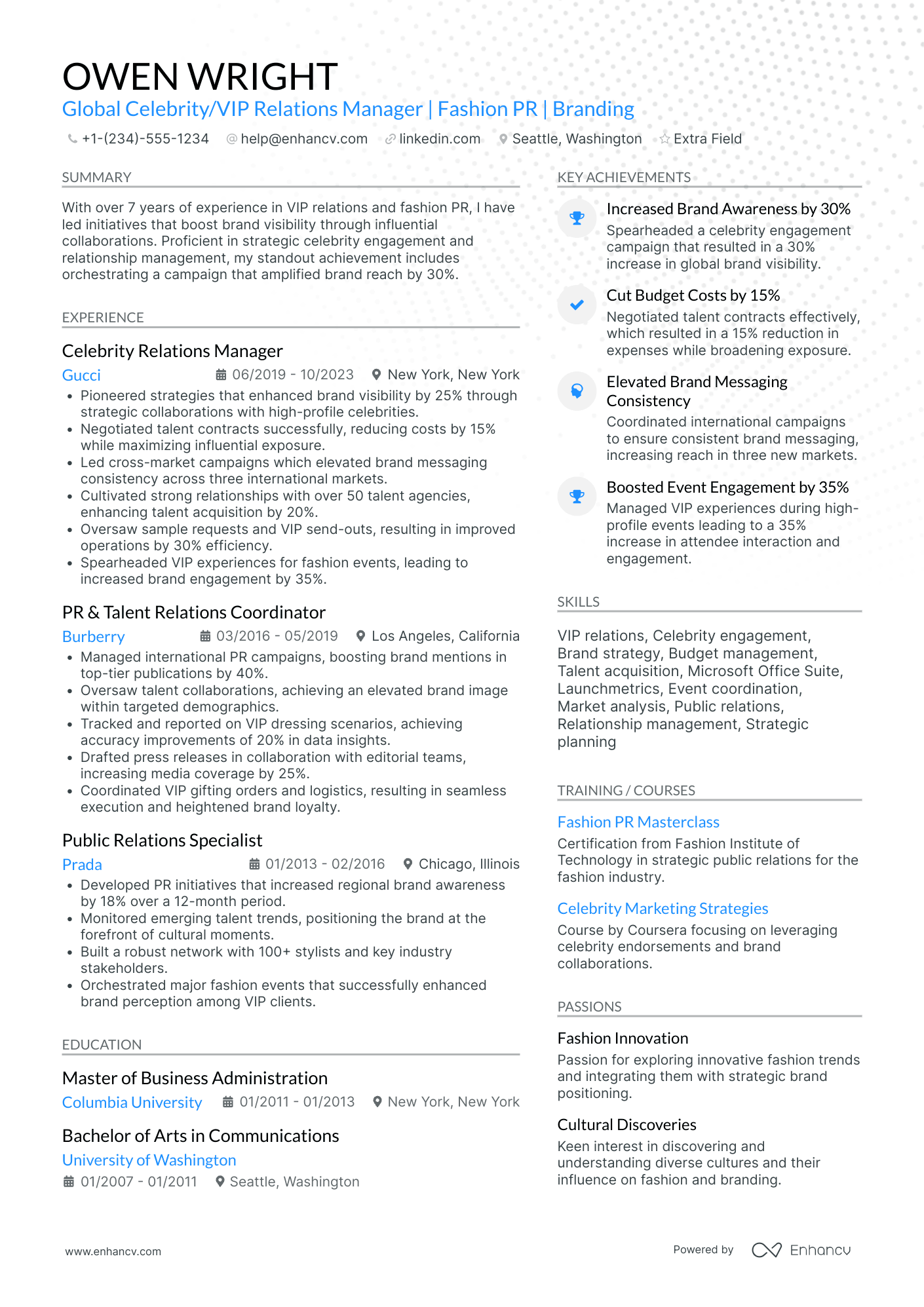 Celebrity Fashion Stylist Resume Example