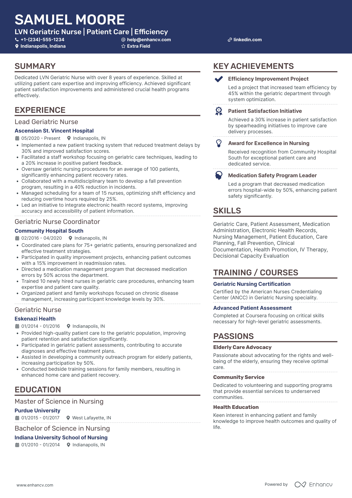 LVN Geriatric Nurse Resume Example