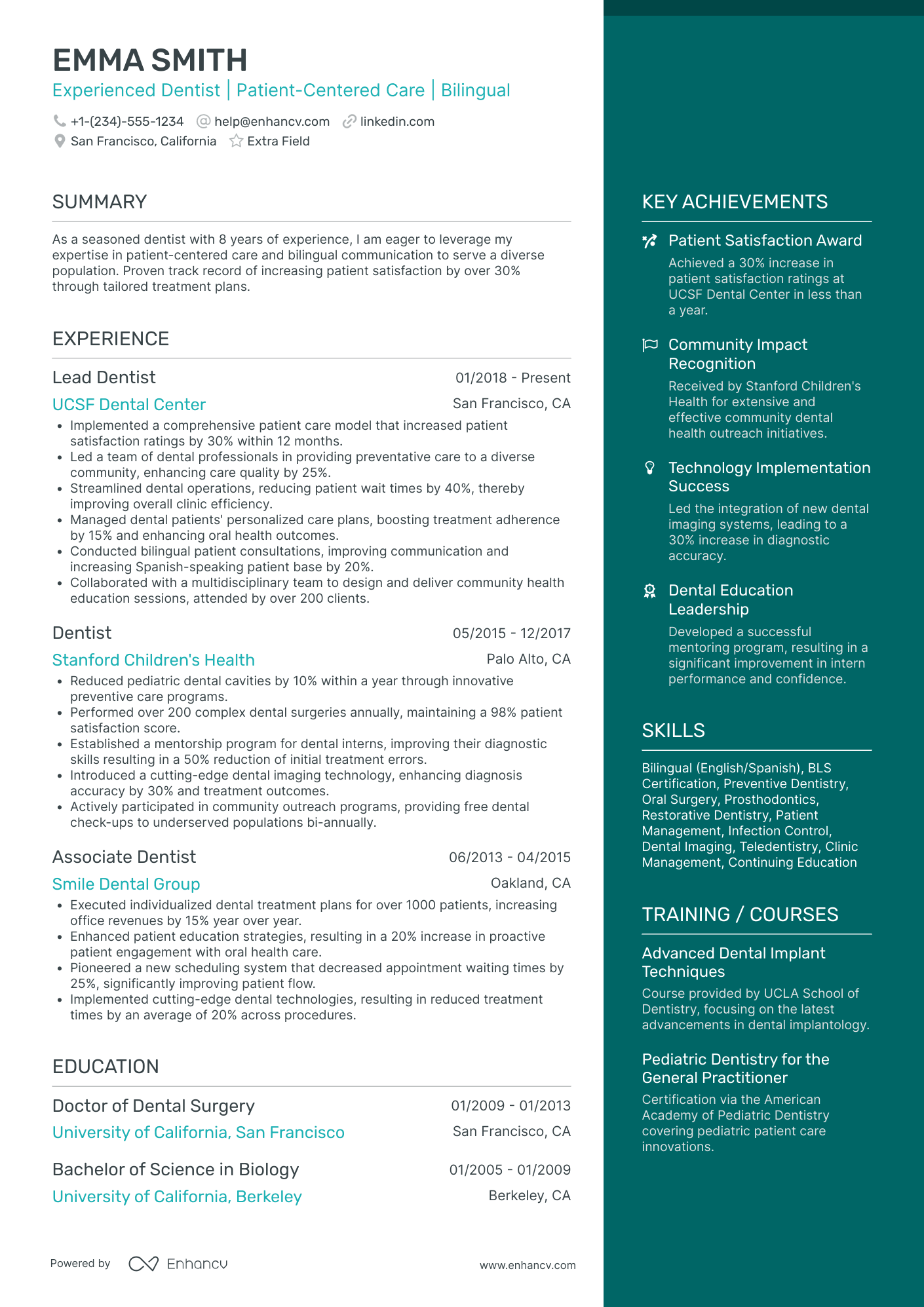 Geriatric Dentist Resume Example