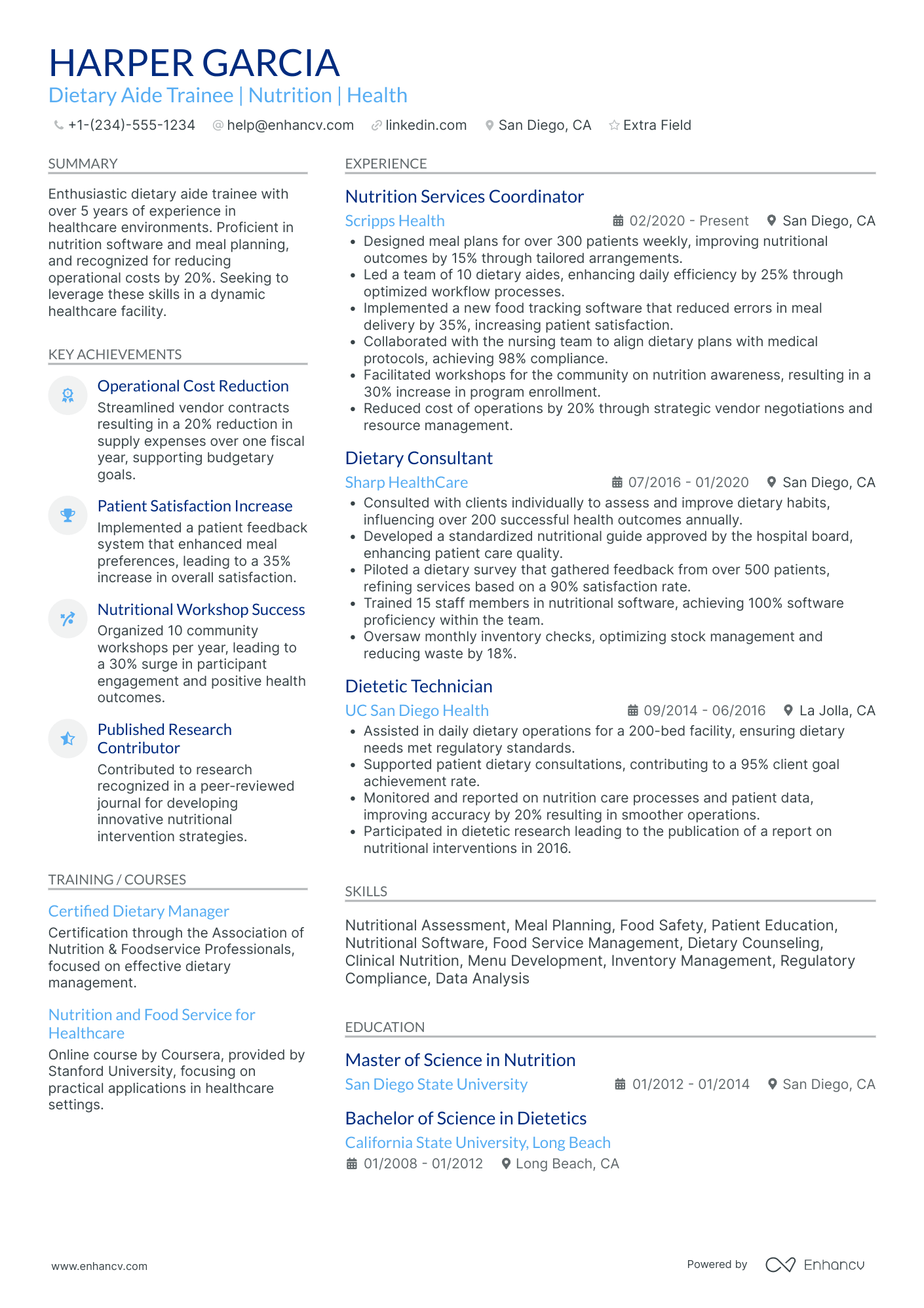 Dietary Aide Trainee Resume Example