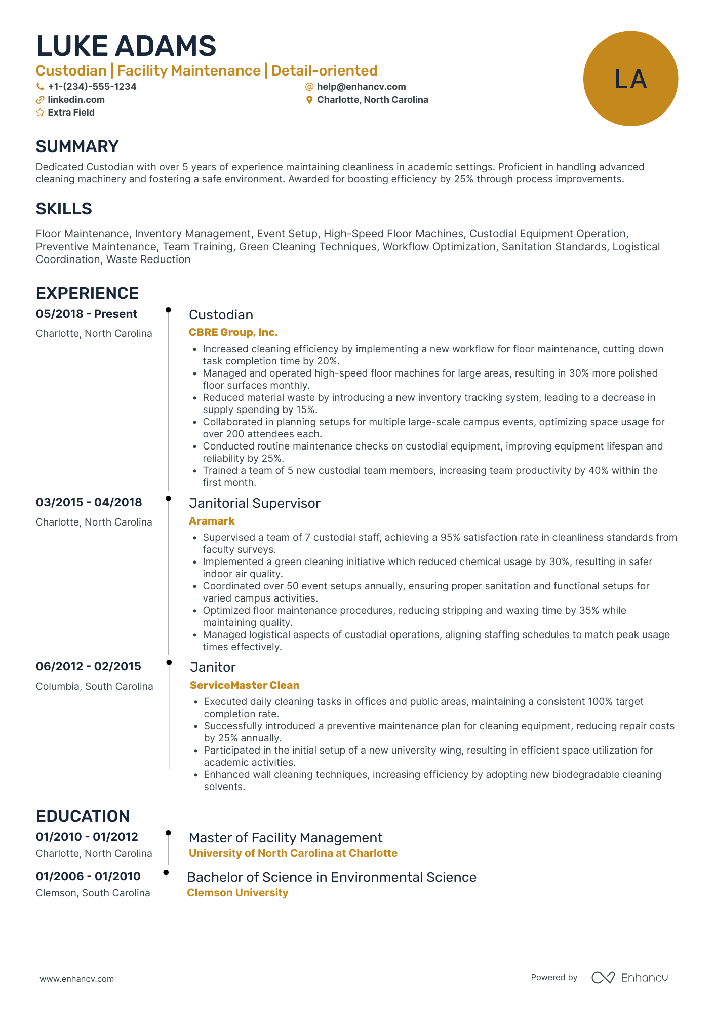 Night Shift Custodian Resume Example