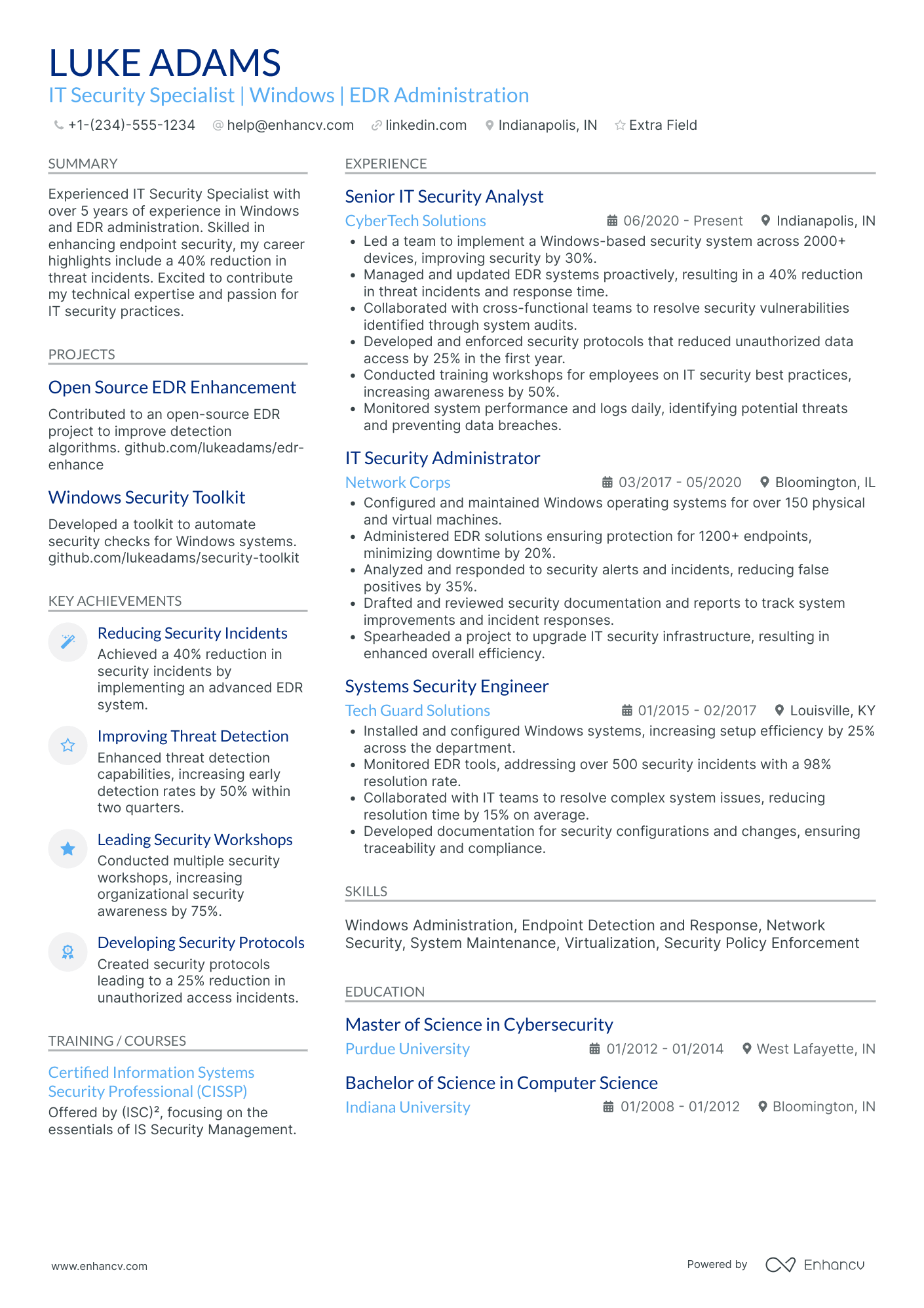 IT Security Specialist Resume Example