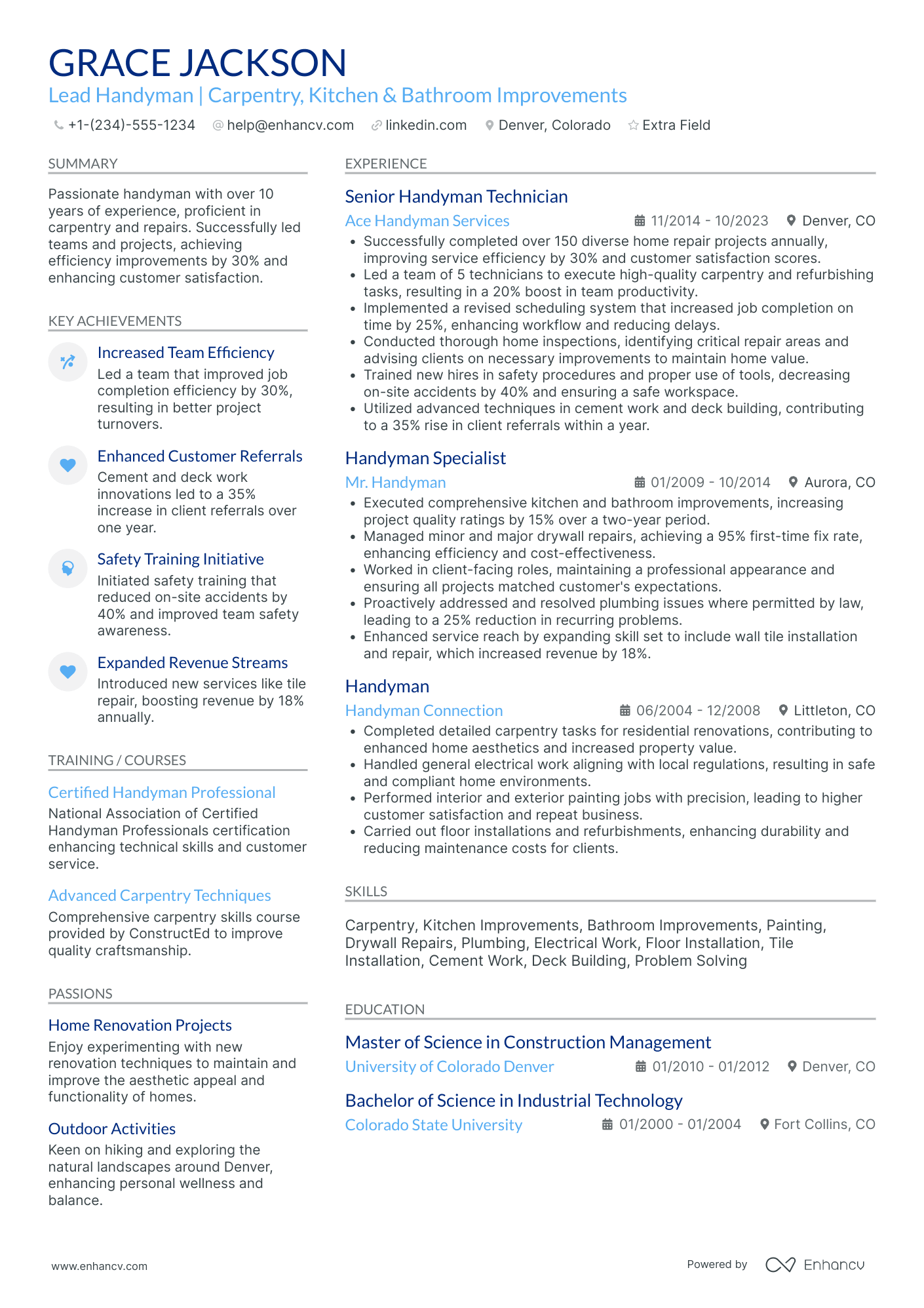 Lead Handyman Resume Example