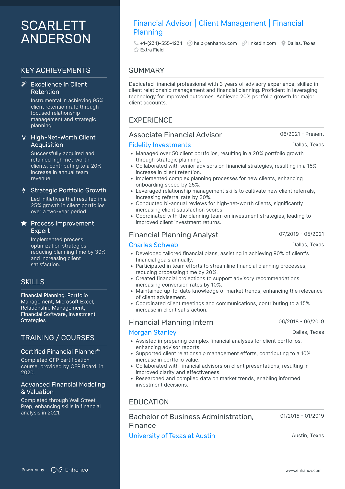 Junior Financial Advisor Resume Example