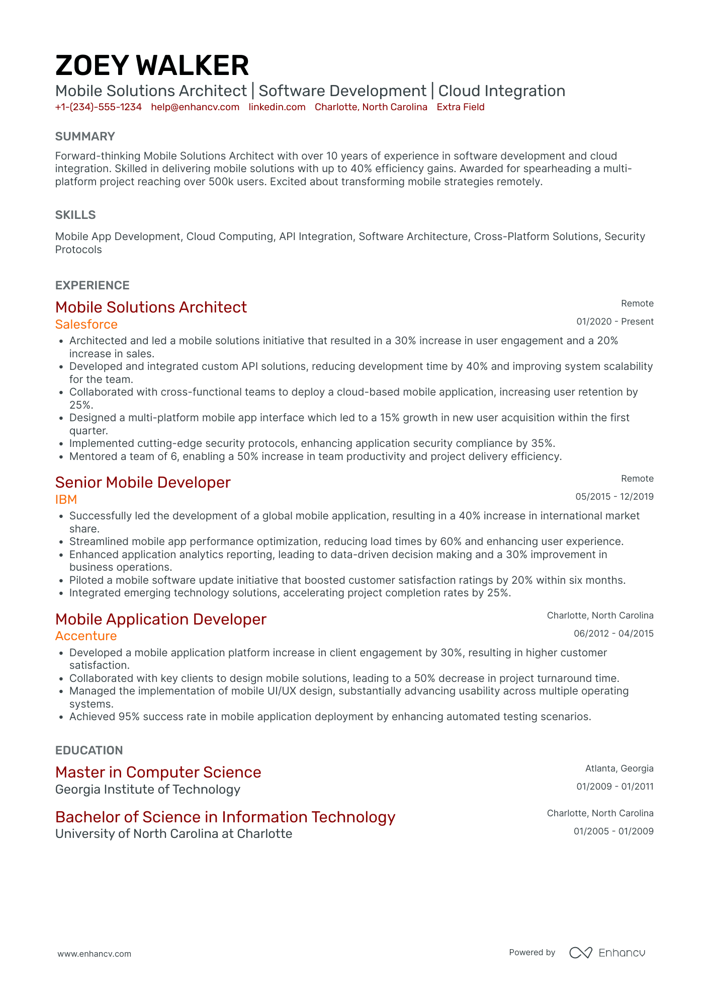 Mobile Solutions Architect Resume Example