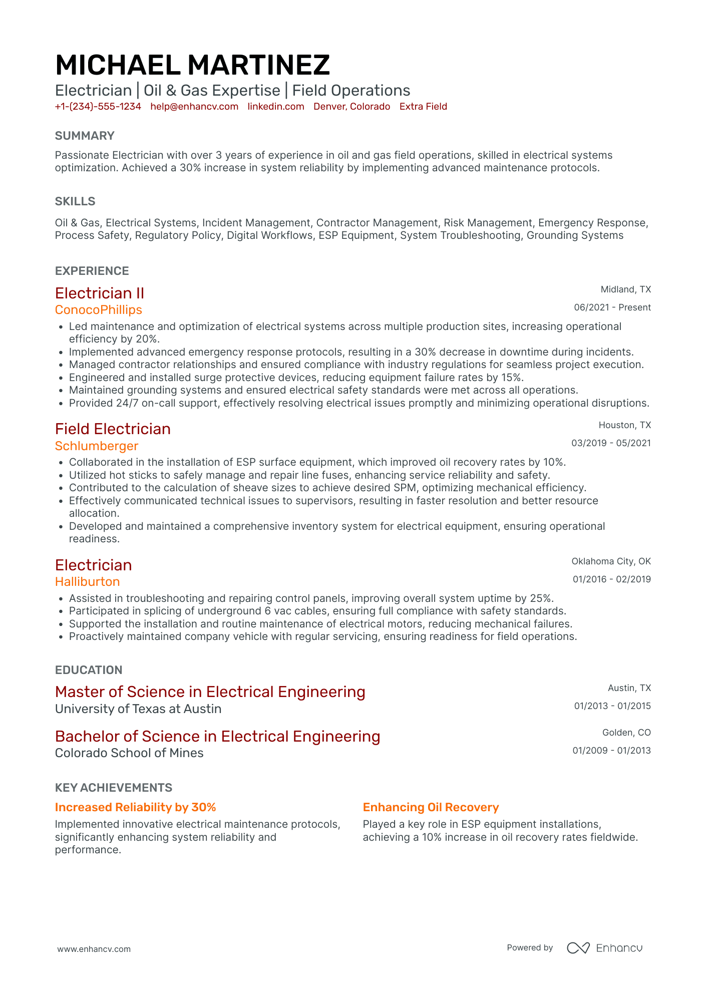 Emergency Electrician Resume Example