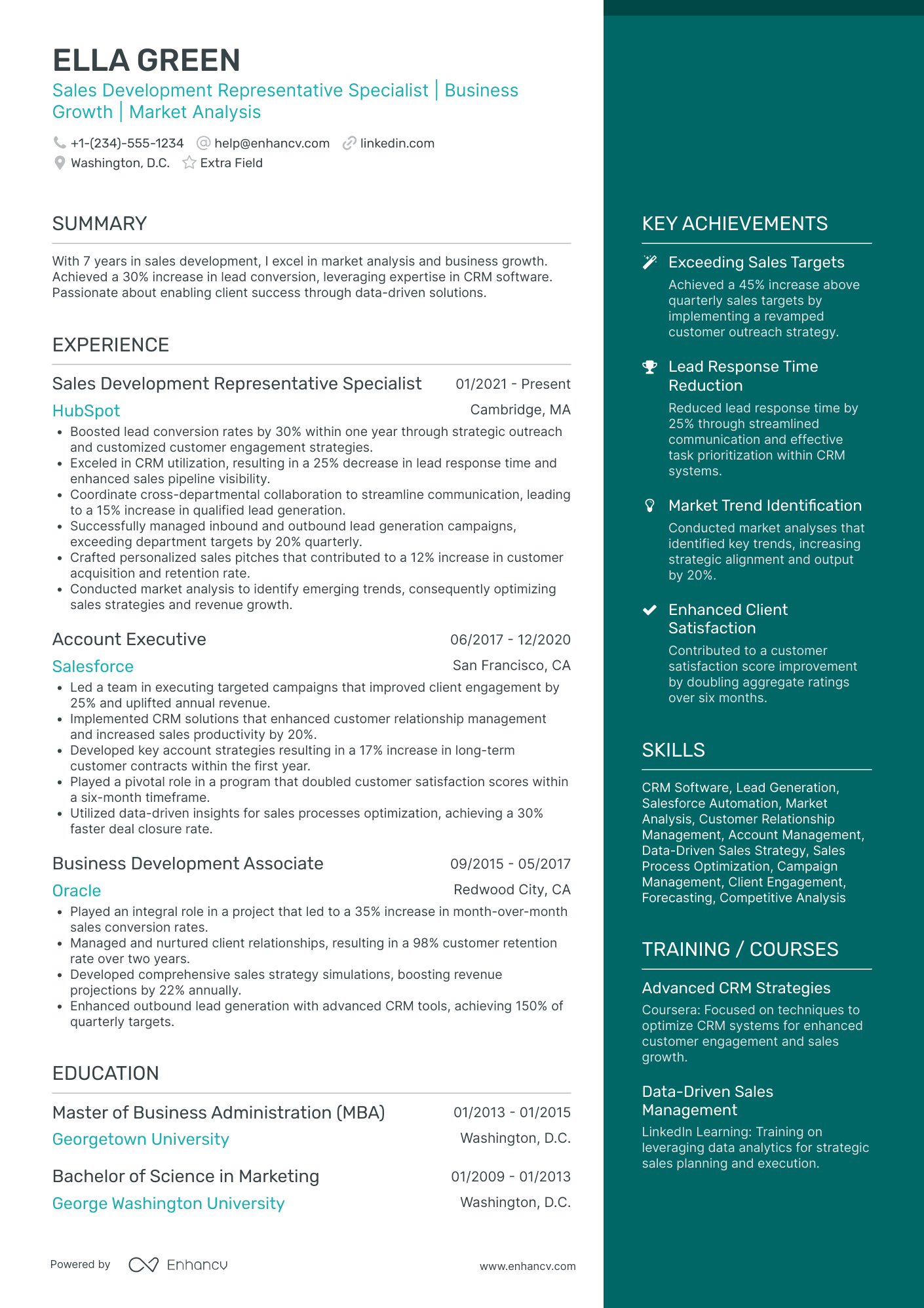 Sales Development Representative Specialist Resume Example