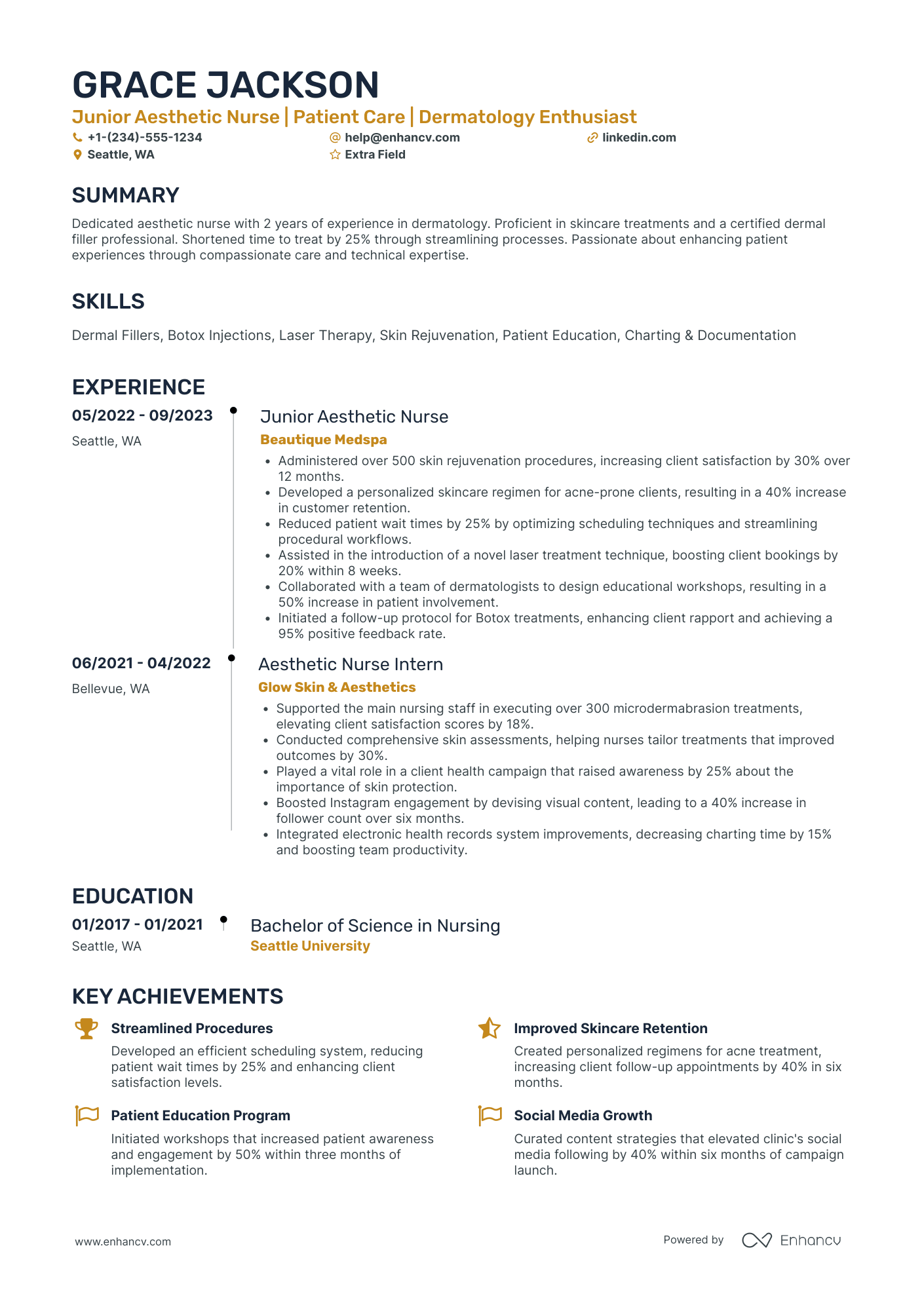 Junior Aesthetic Nurse Resume Example