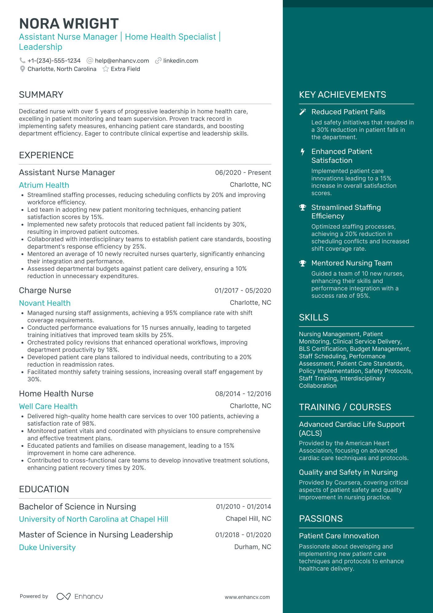 Home Health Nurse Manager Resume Example