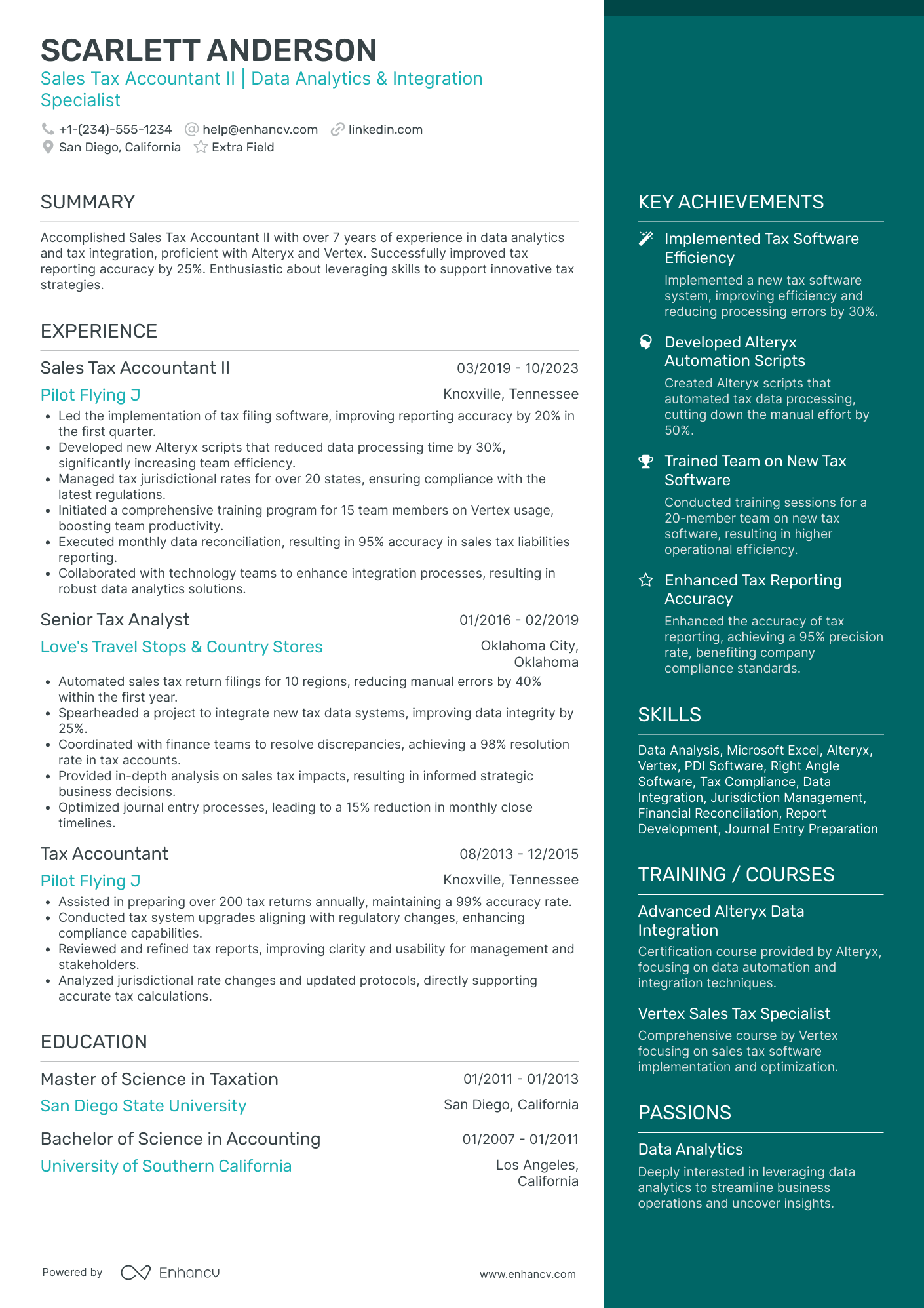 Tax Accountant Specialist Resume Example