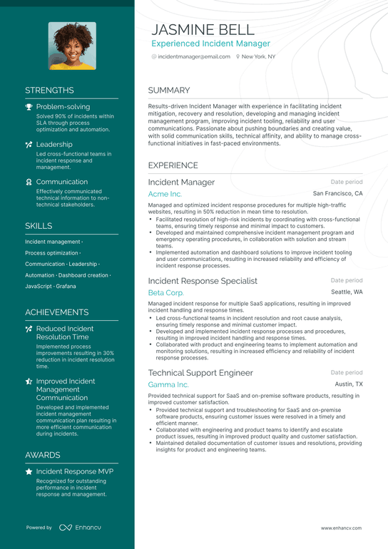 Incident Manager Resume Example