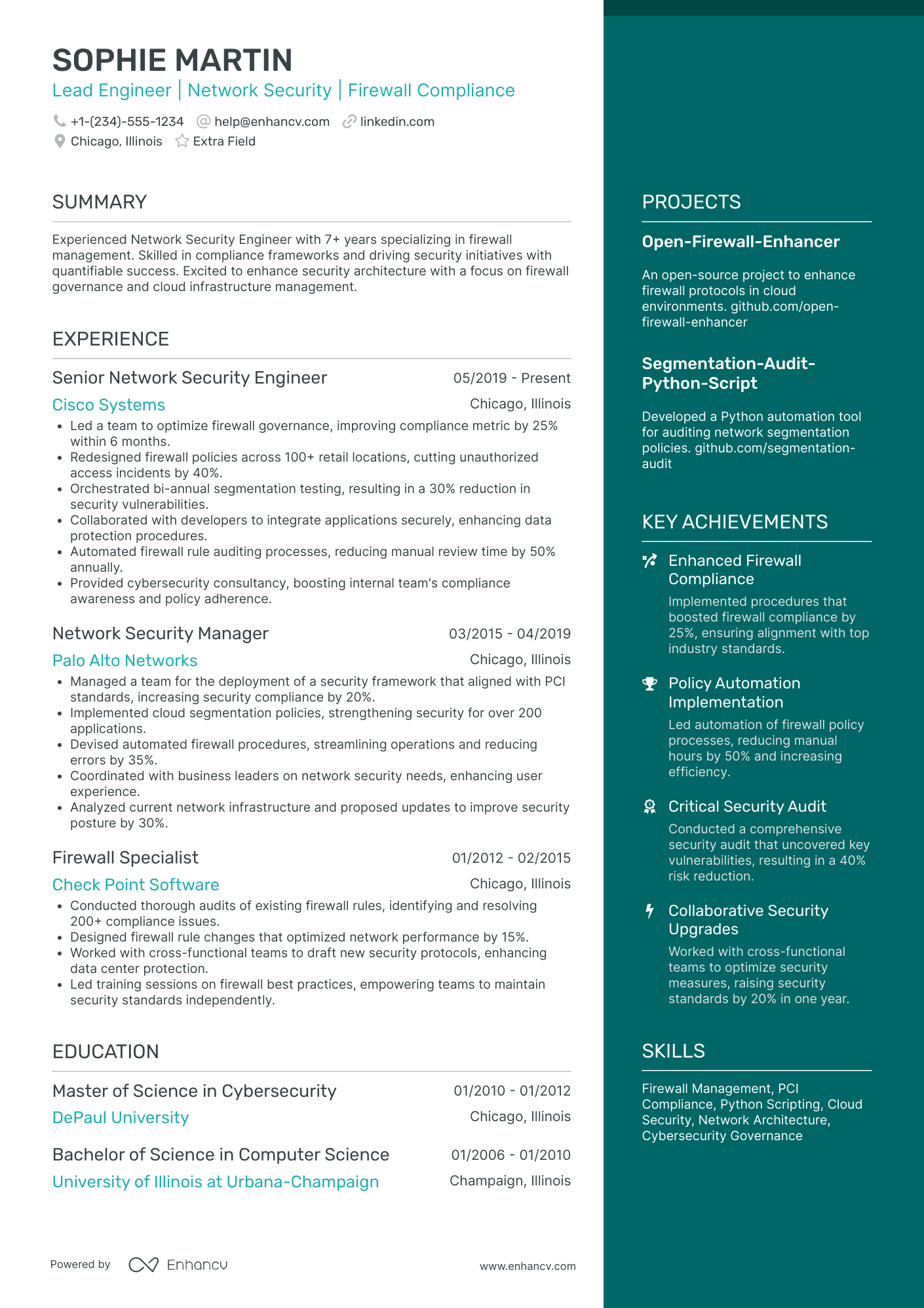 Lead Network Security Engineer Resume Example