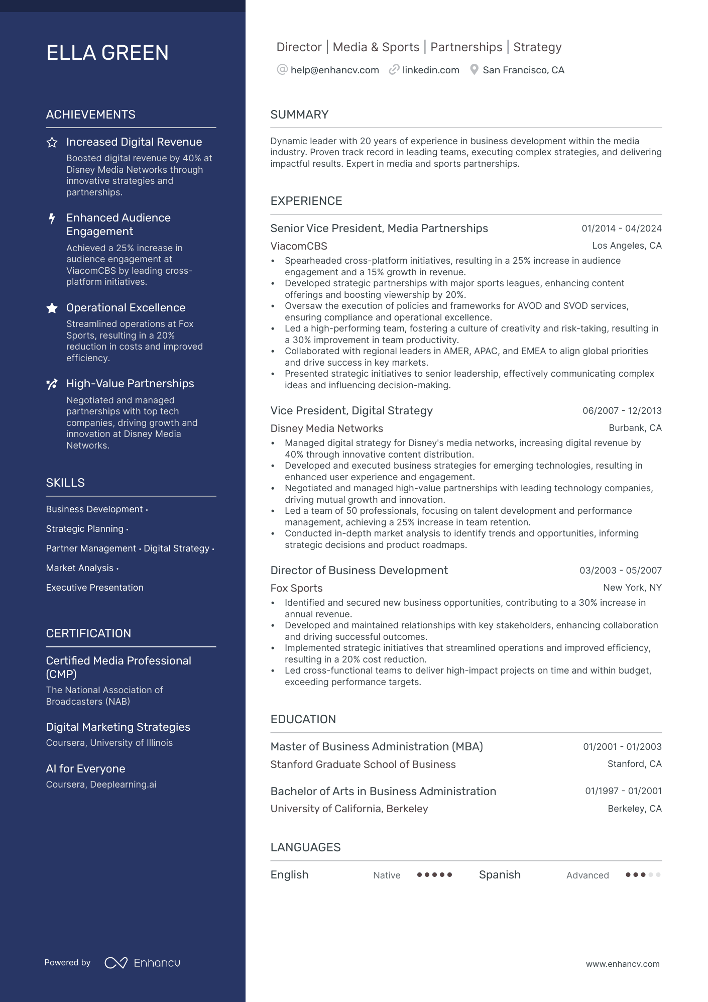 Media & Entertainment CTO Resume Example