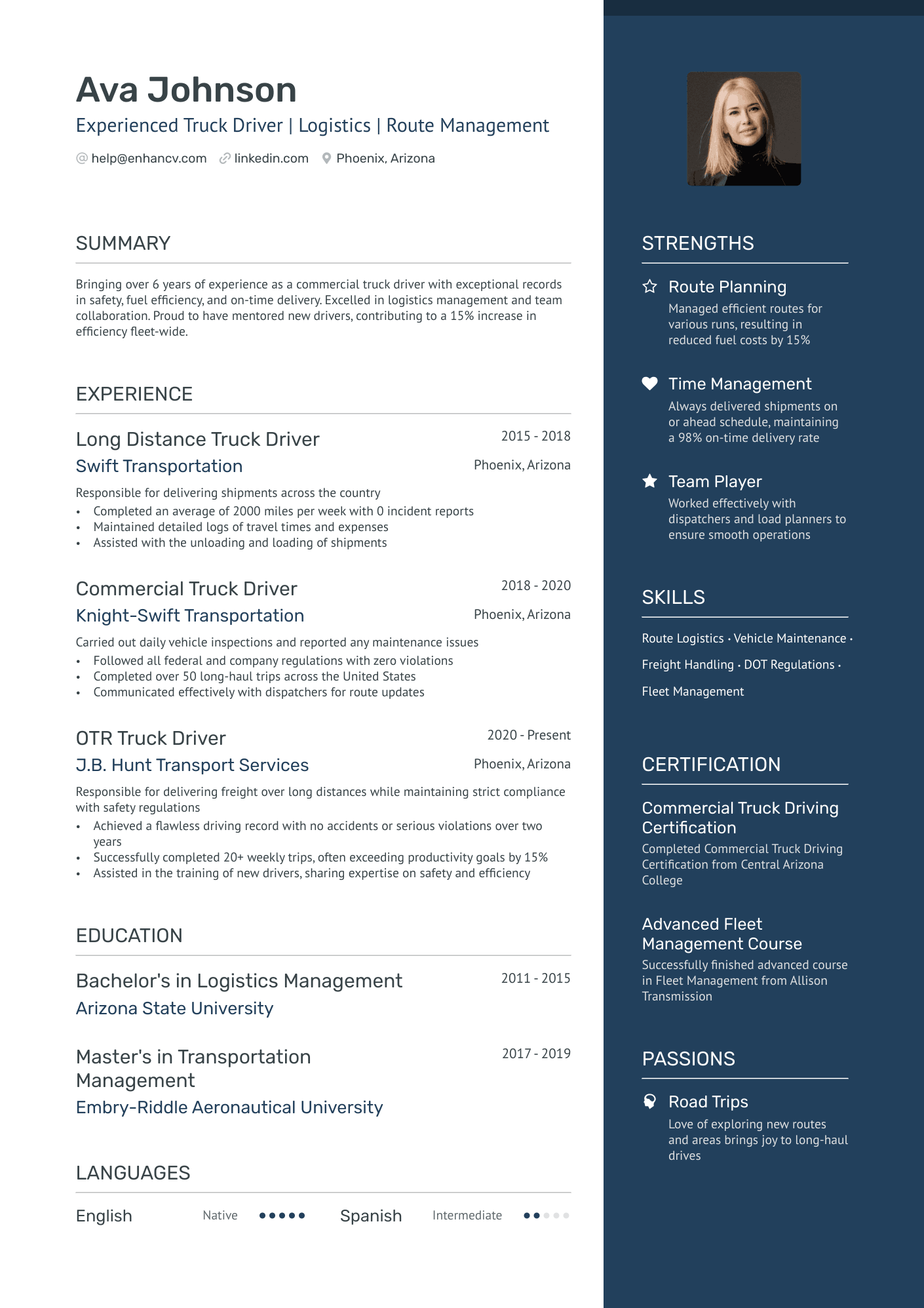 Long Haul Truck Driver Resume Example