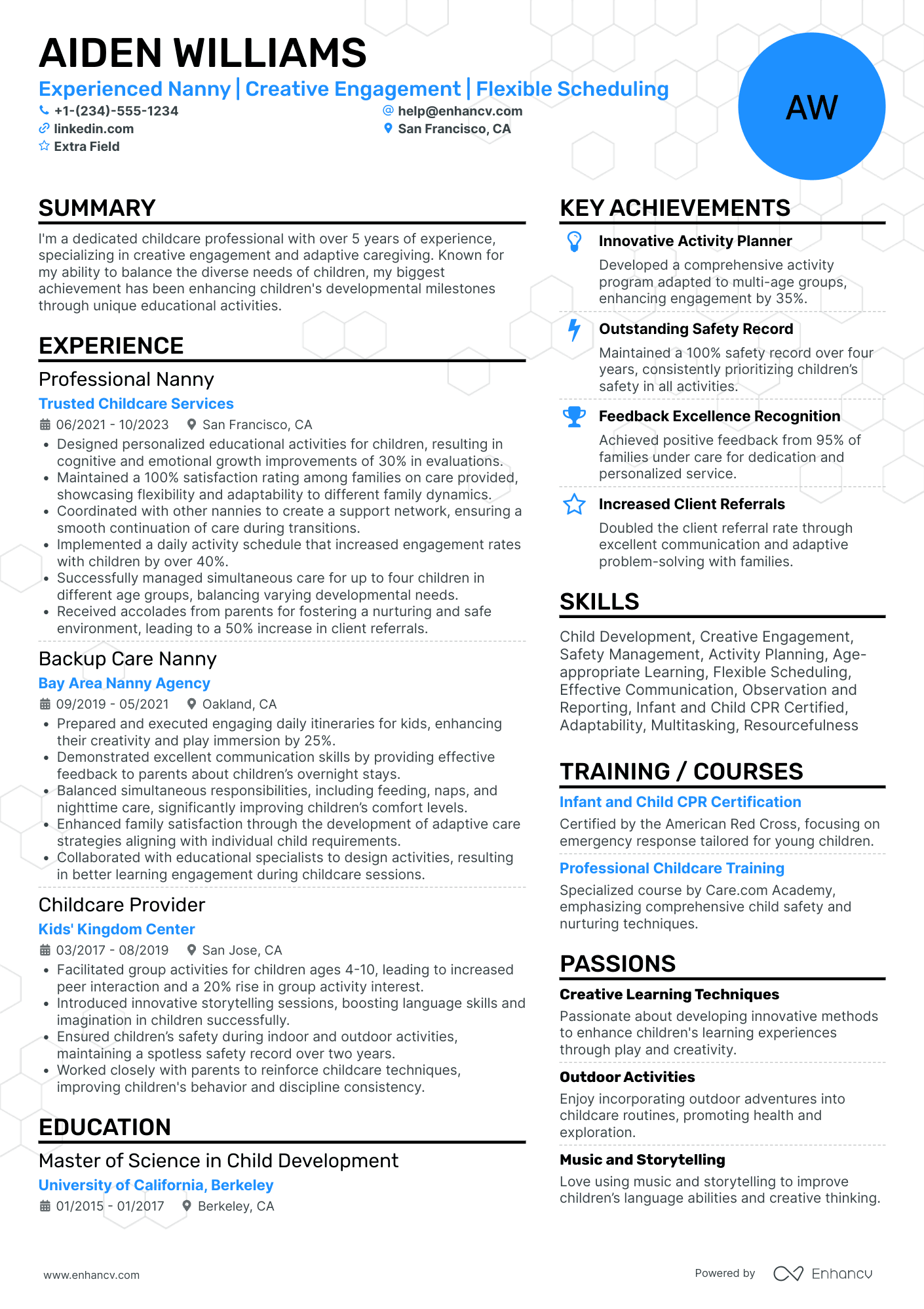 Full Time Babysitter Resume Example