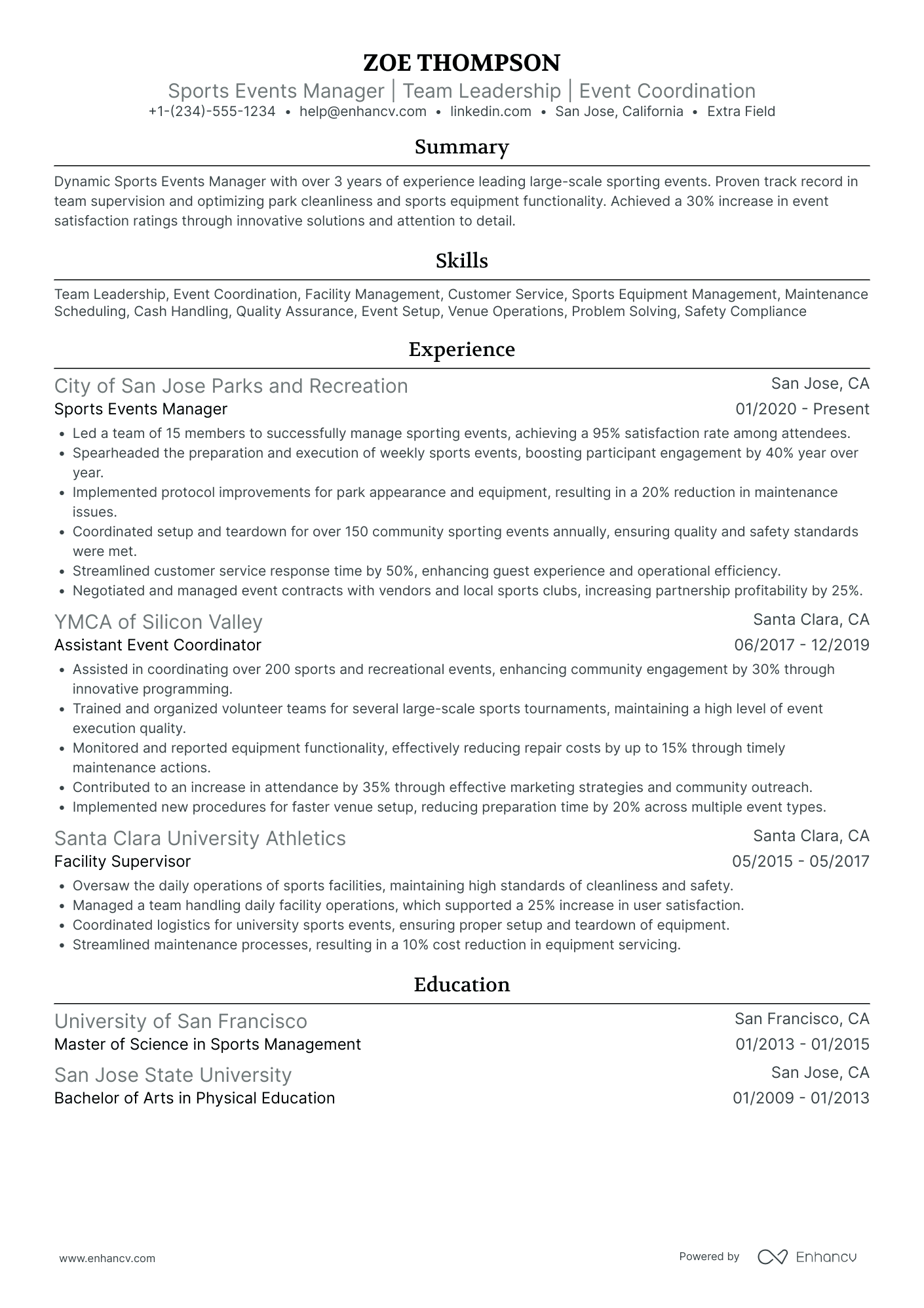 Sports Equipment Manager Resume Example