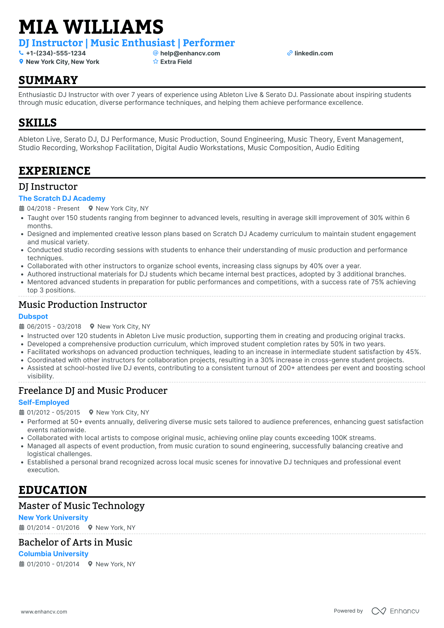 DJ Instructor Resume Example