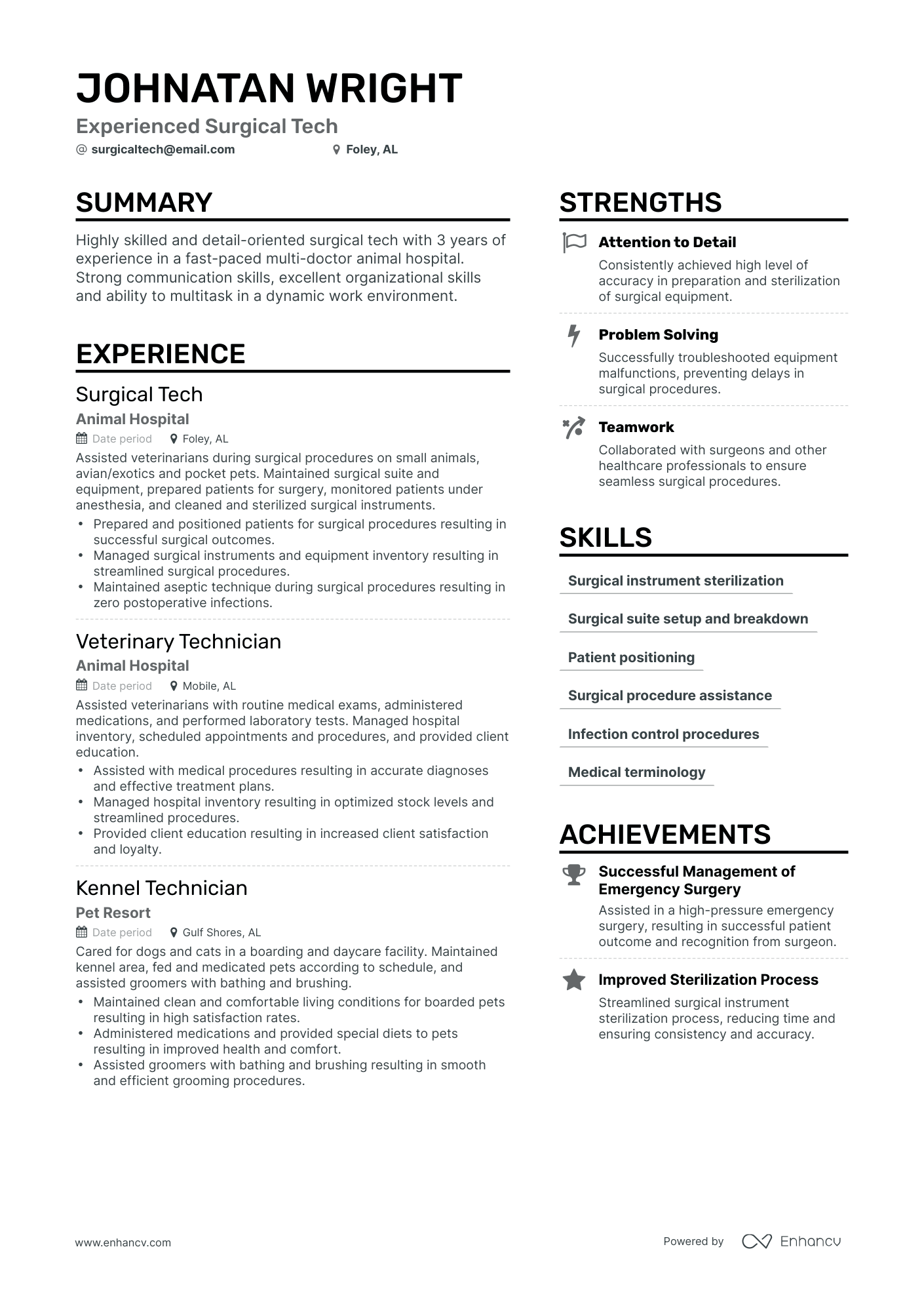 Surgical Tech Resume Example