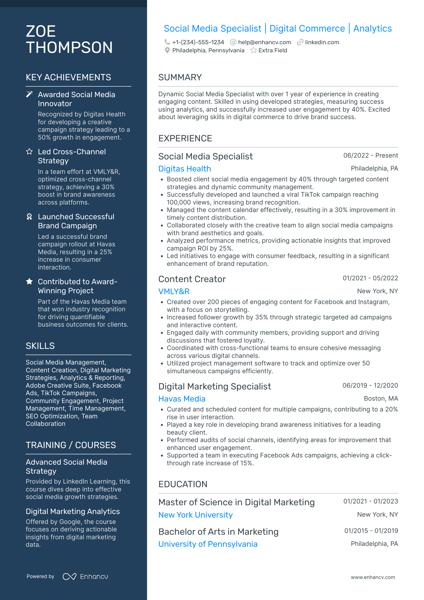 Social Media Advertising Specialist Resume Example