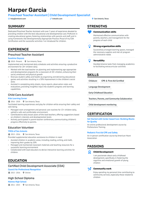 Assistant Day Care Teacher Resume Example