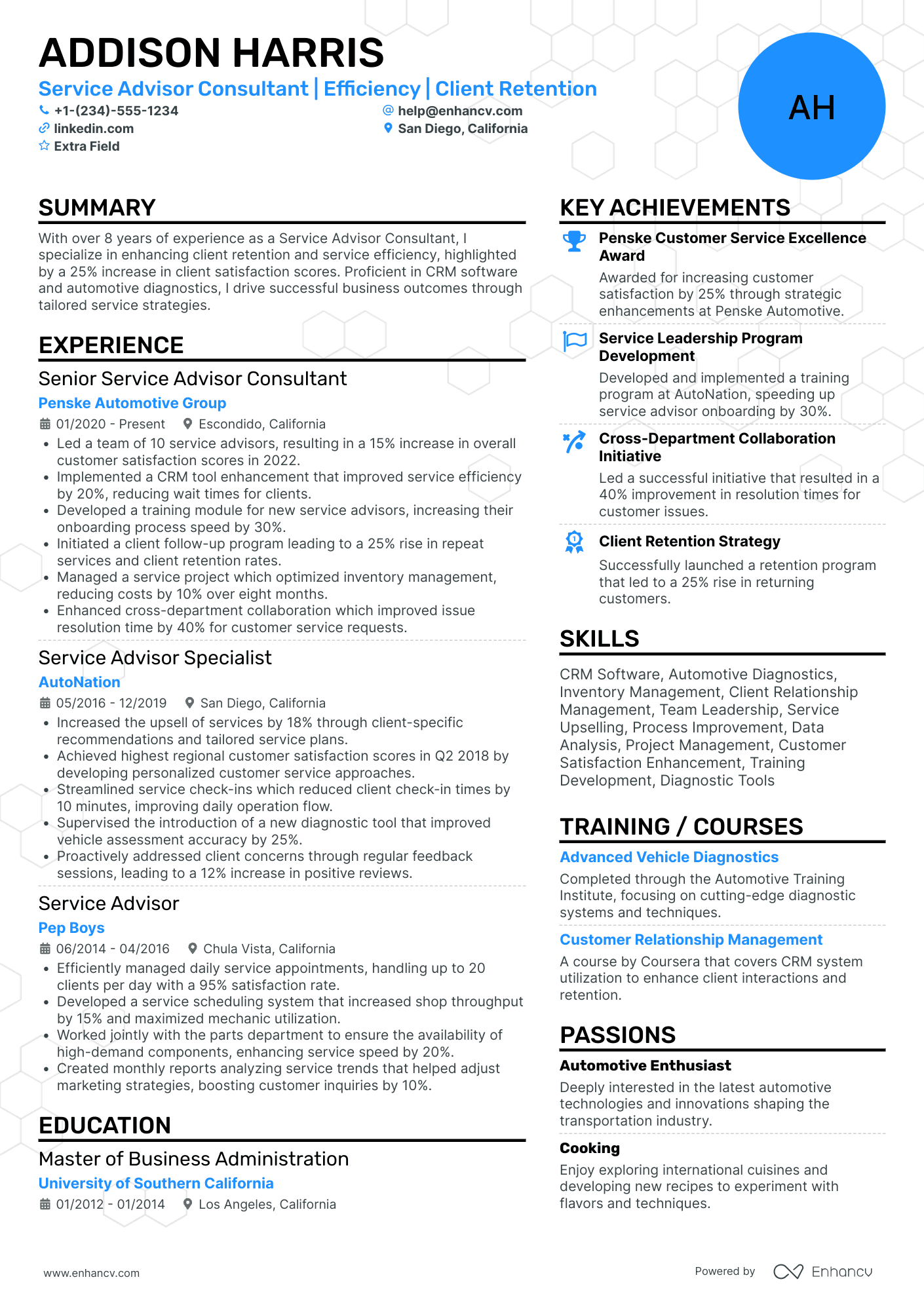 Service Advisor Consultant Resume Example