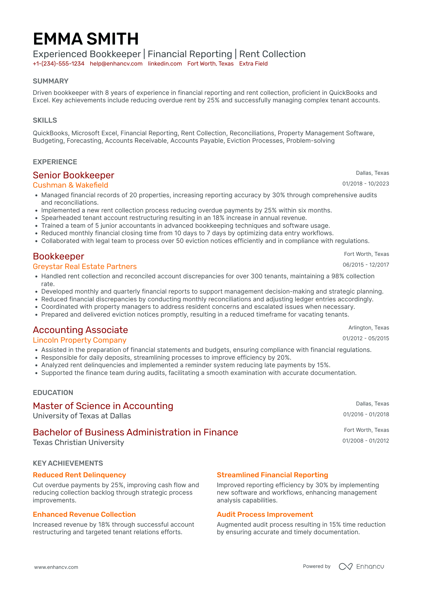 Senior Bookkeeper Resume Example