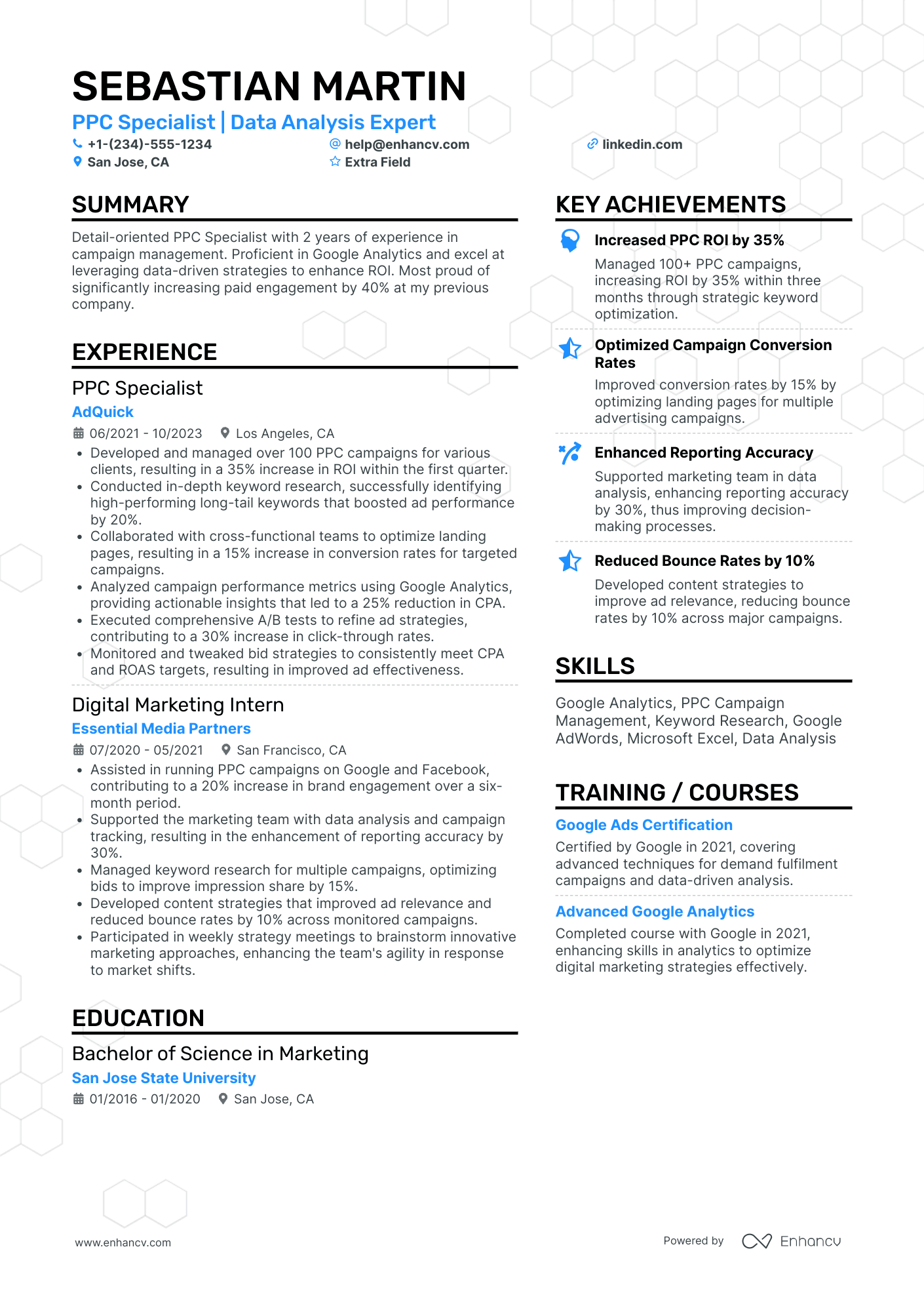 Junior PPC Specialist Resume Example