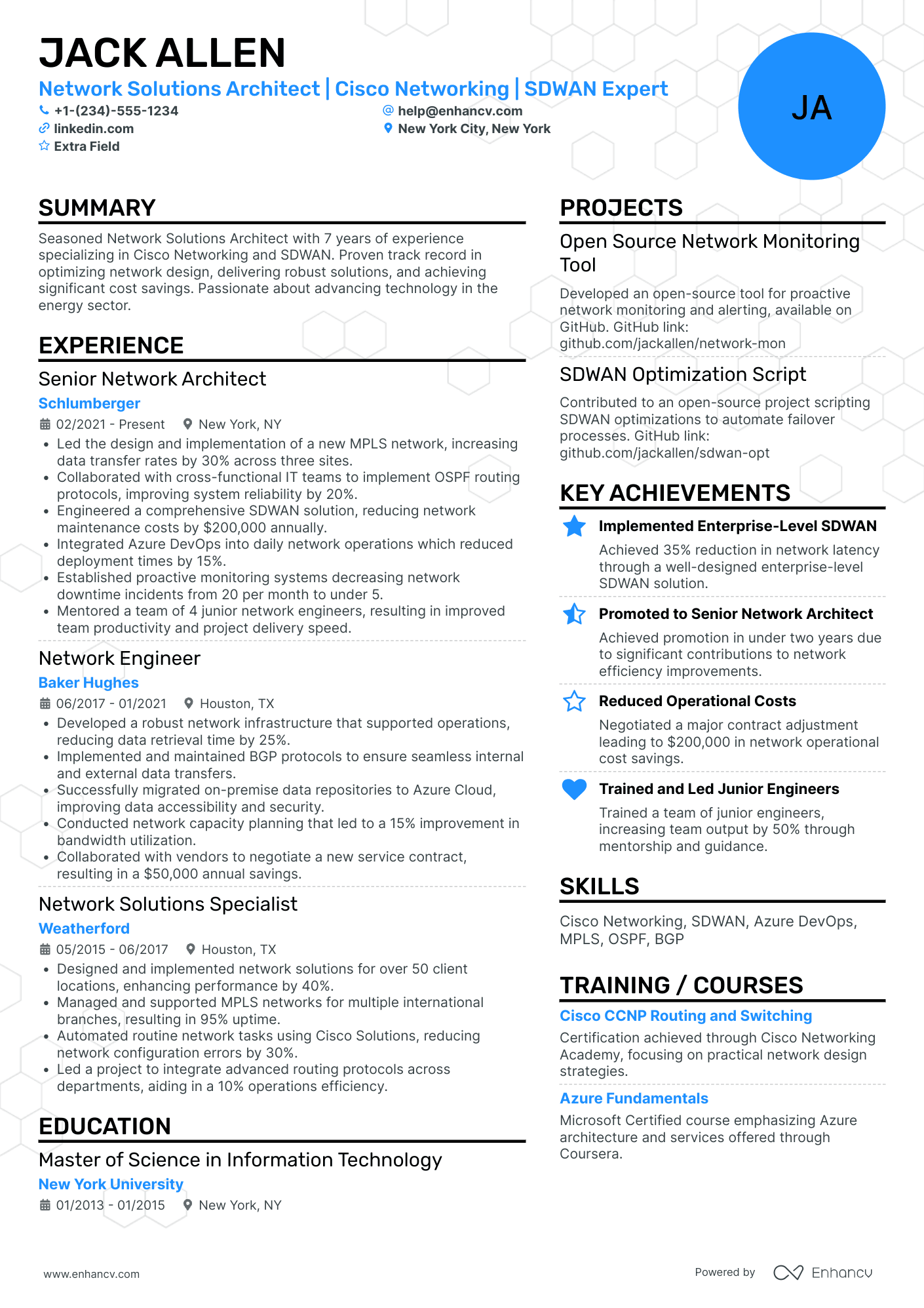 Network Solutions Architect Resume Example